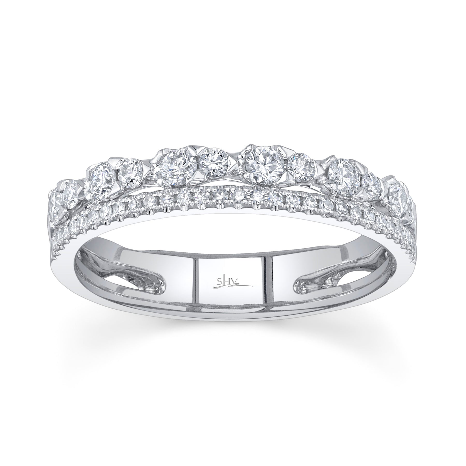 14K White Gold 0.43 Carat Diamond Floating Double Wedding Band - Queen May
