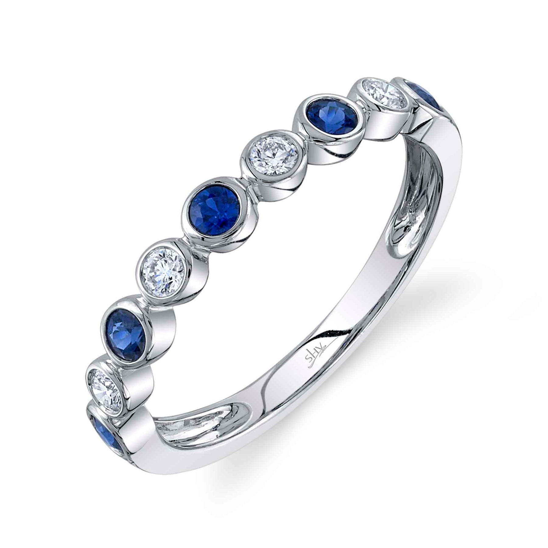14K Gold 0.32 Carat Sapphire Diamond Bezel Band - Queen May