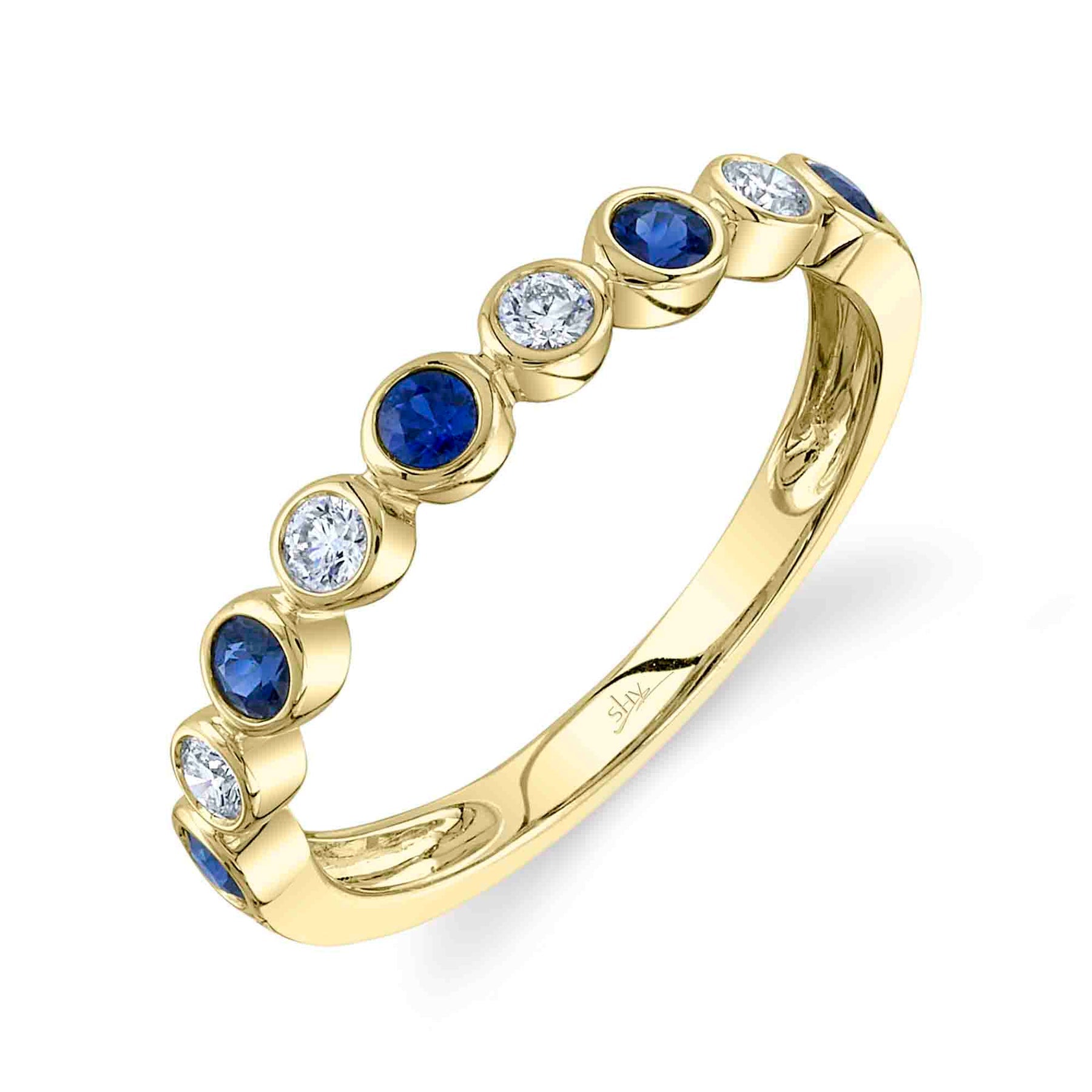 14K Gold 0.32 Carat Sapphire Diamond Bezel Band - Queen May