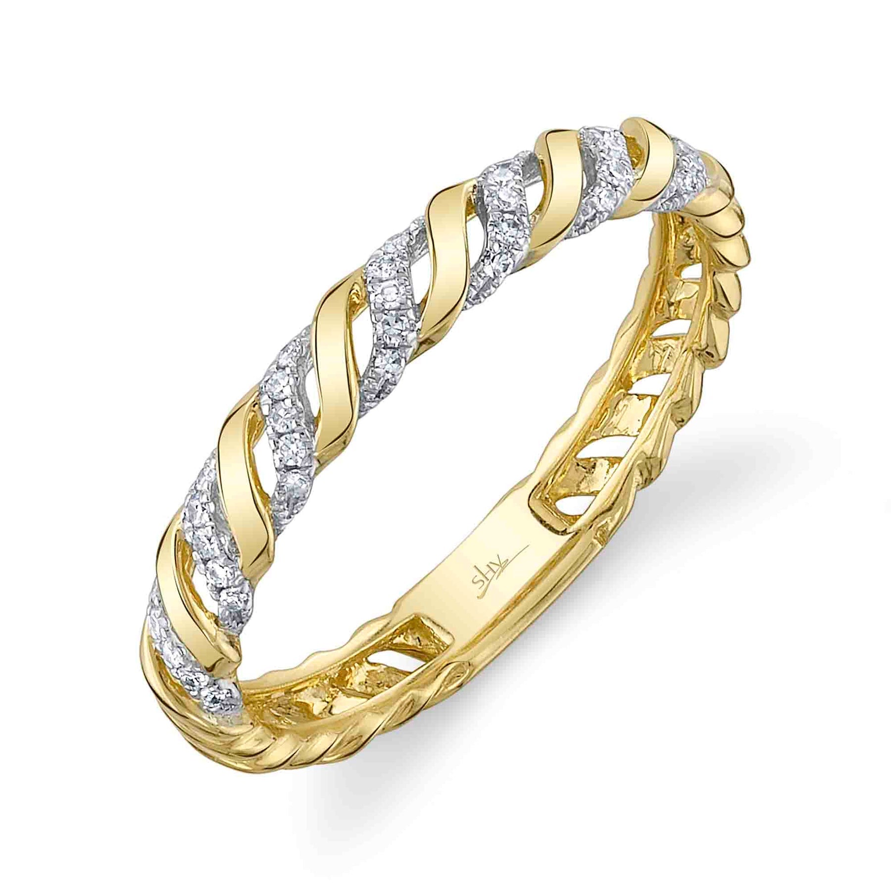 14K Gold 0.09 Carat Diamond Twist Wedding Band - Queen May
