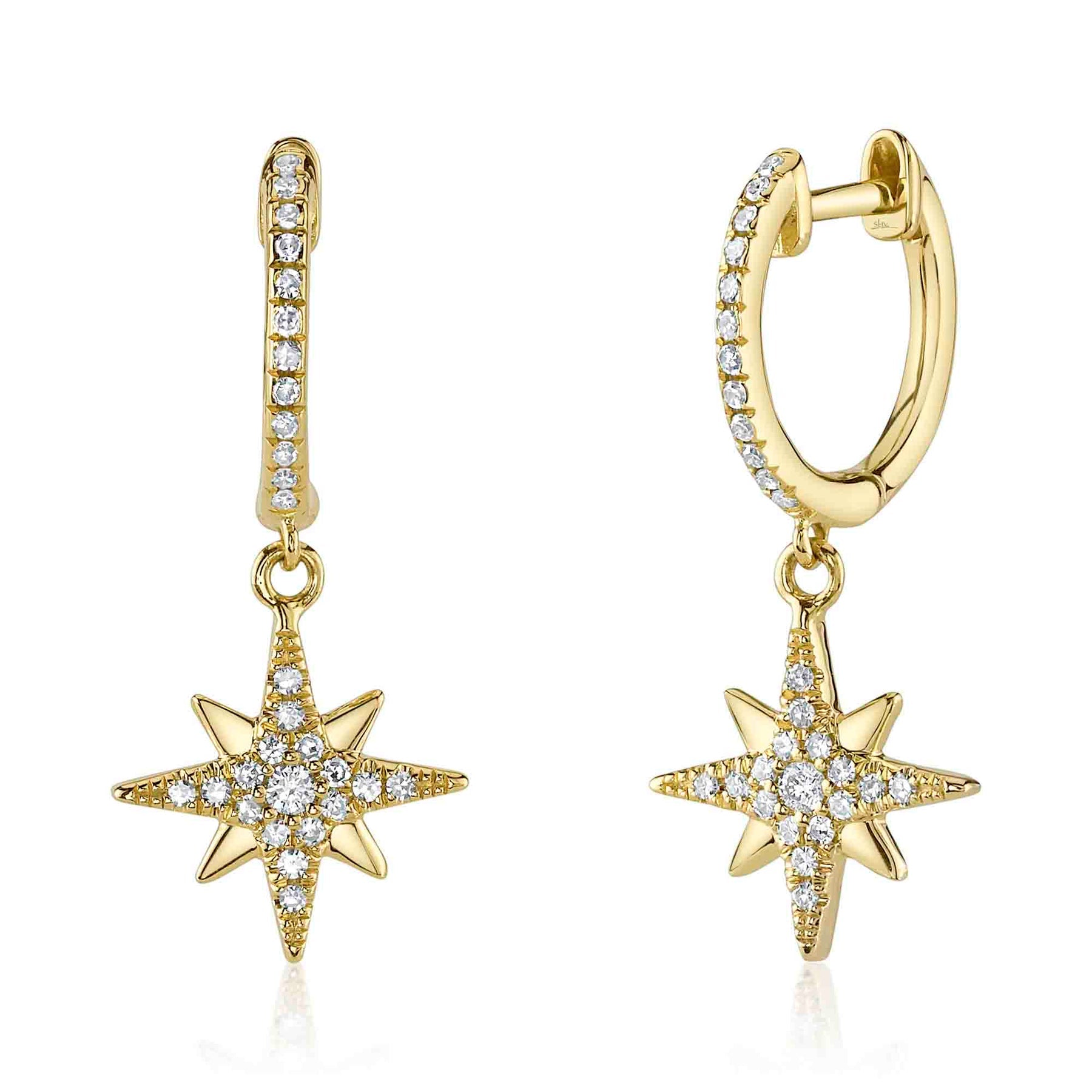 14K Gold Diamond North Star Drop Earrings - Queen May