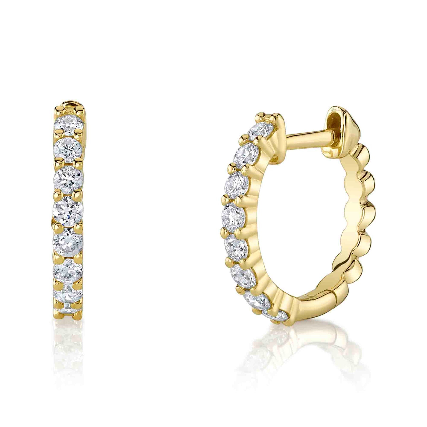 14K Yellow Gold 0.34 Carat Diamond Huggie Hoop Earrings - Queen May