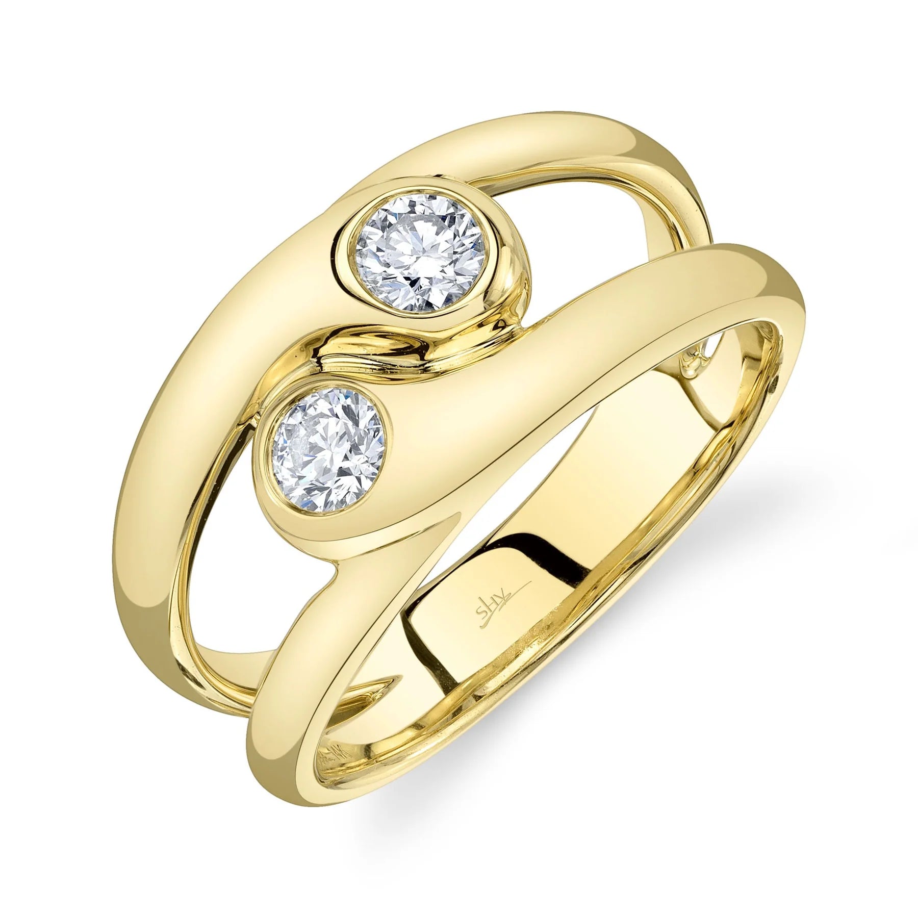 14K Yellow Gold 0.37 Carat Round Diamond Swirl Ring - Queen May
