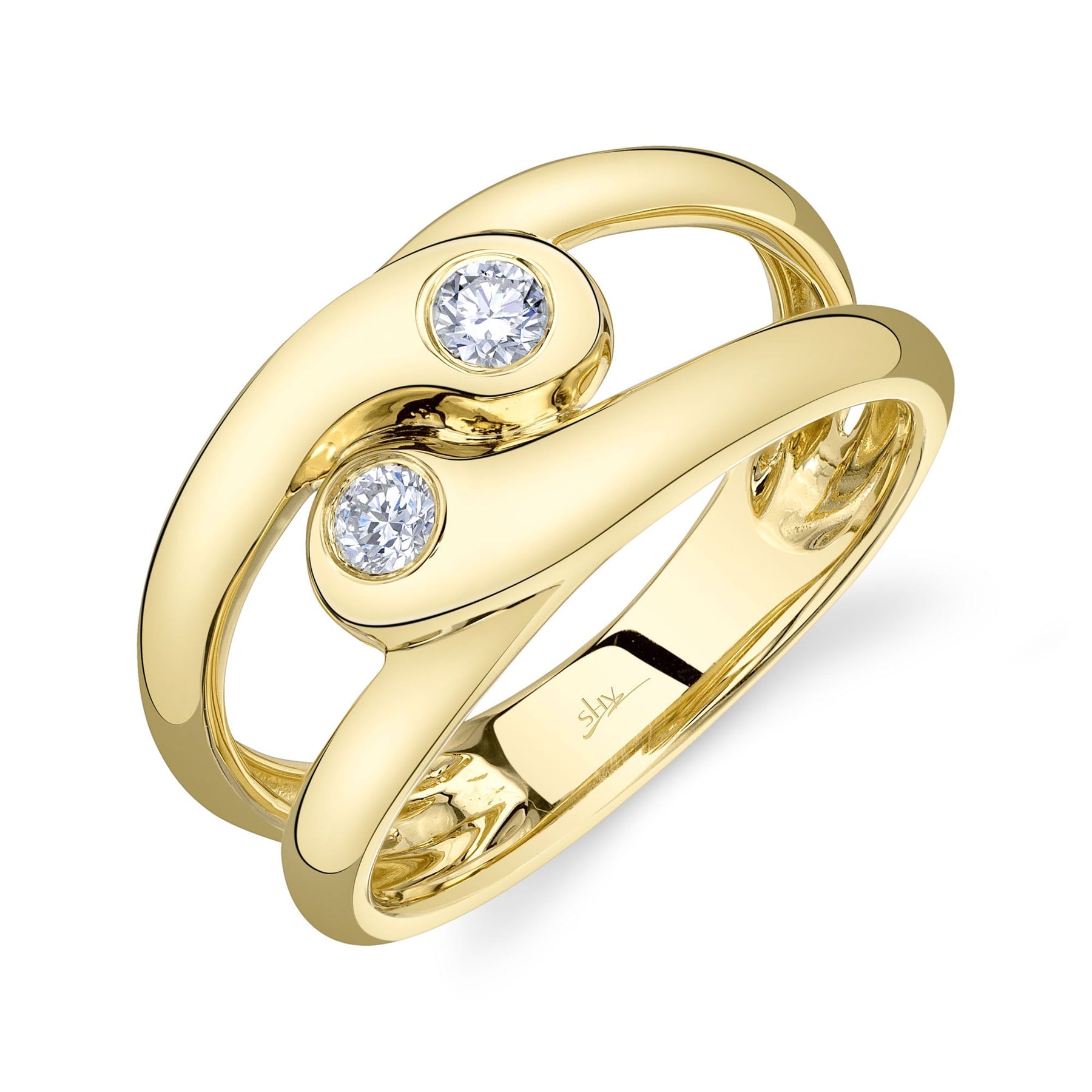 14K Yellow Gold 0.17 Carat Round Diamond Swirl Ring - Queen May
