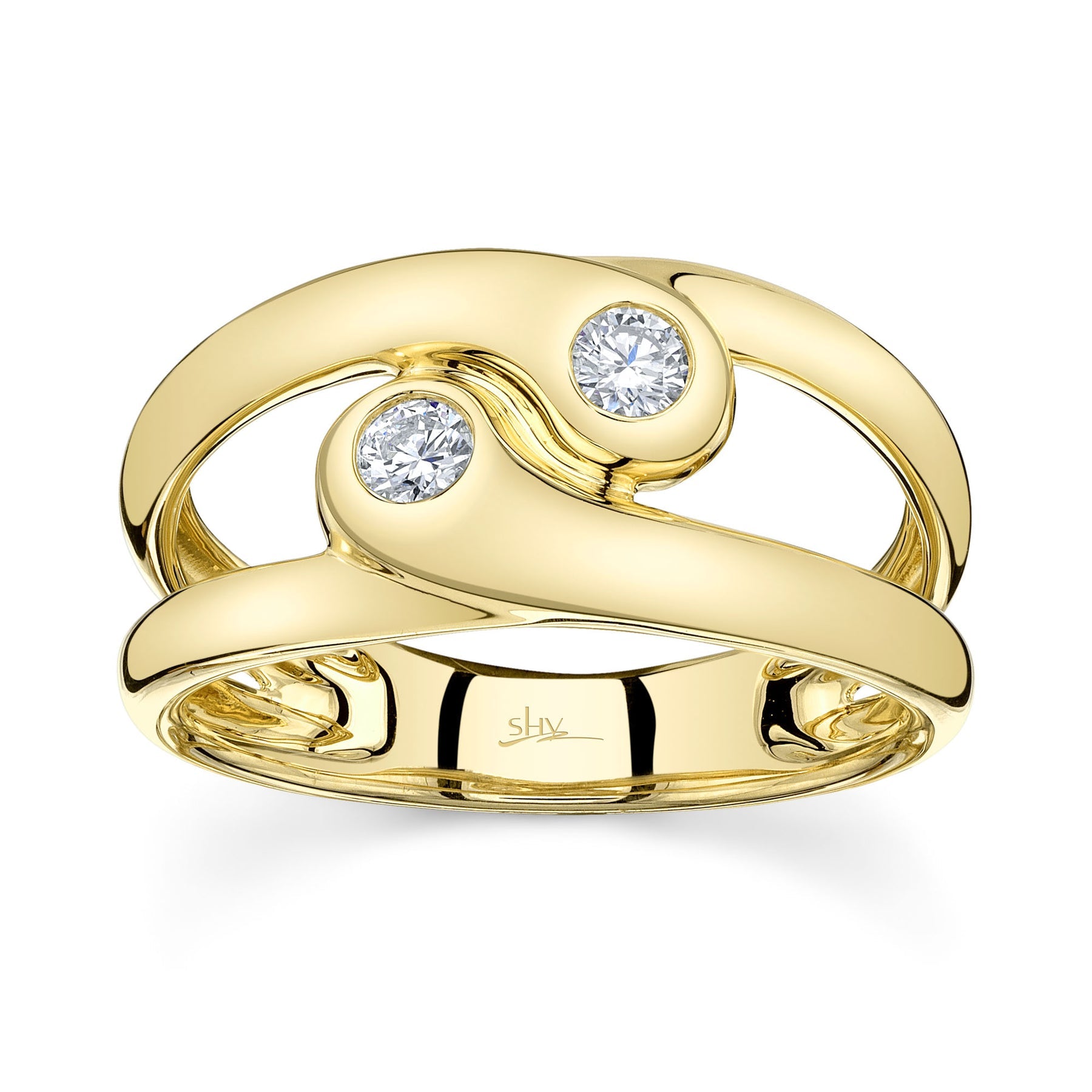 14K Yellow Gold 0.17 Carat Round Diamond Swirl Ring - Queen May