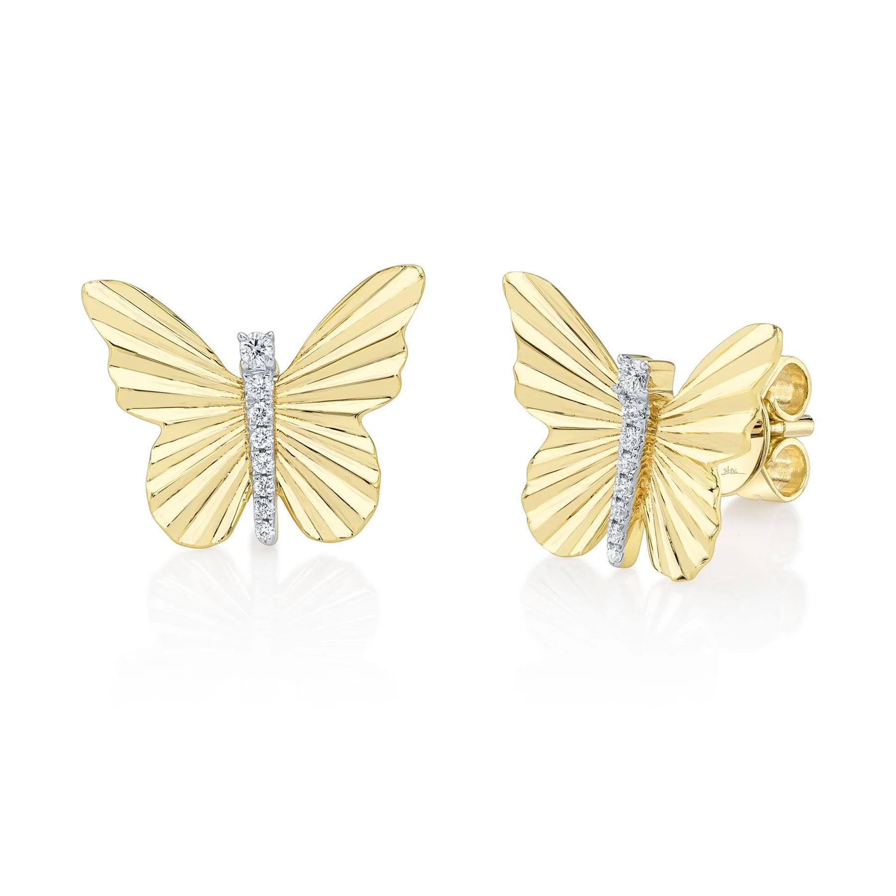 14K Yellow Gold 0.05 Carat Diamond Butterfly Stud Earrings - Queen May