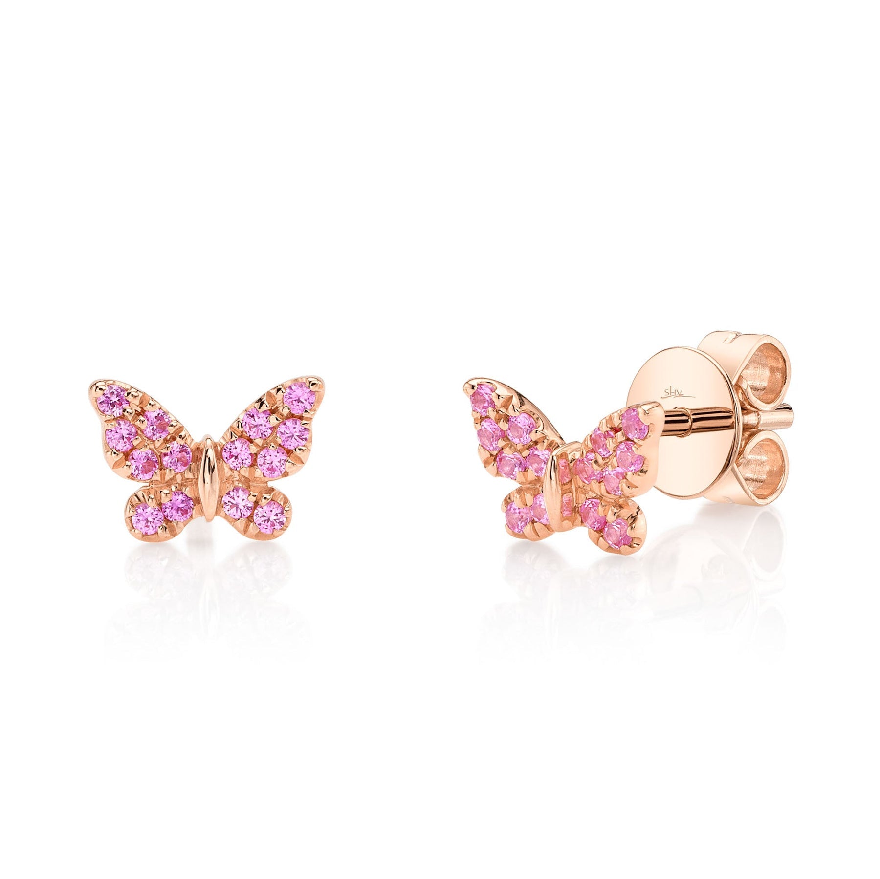 14K Rose Gold Pink Sapphire Mini Butterfly Stud Earrings - Queen May
