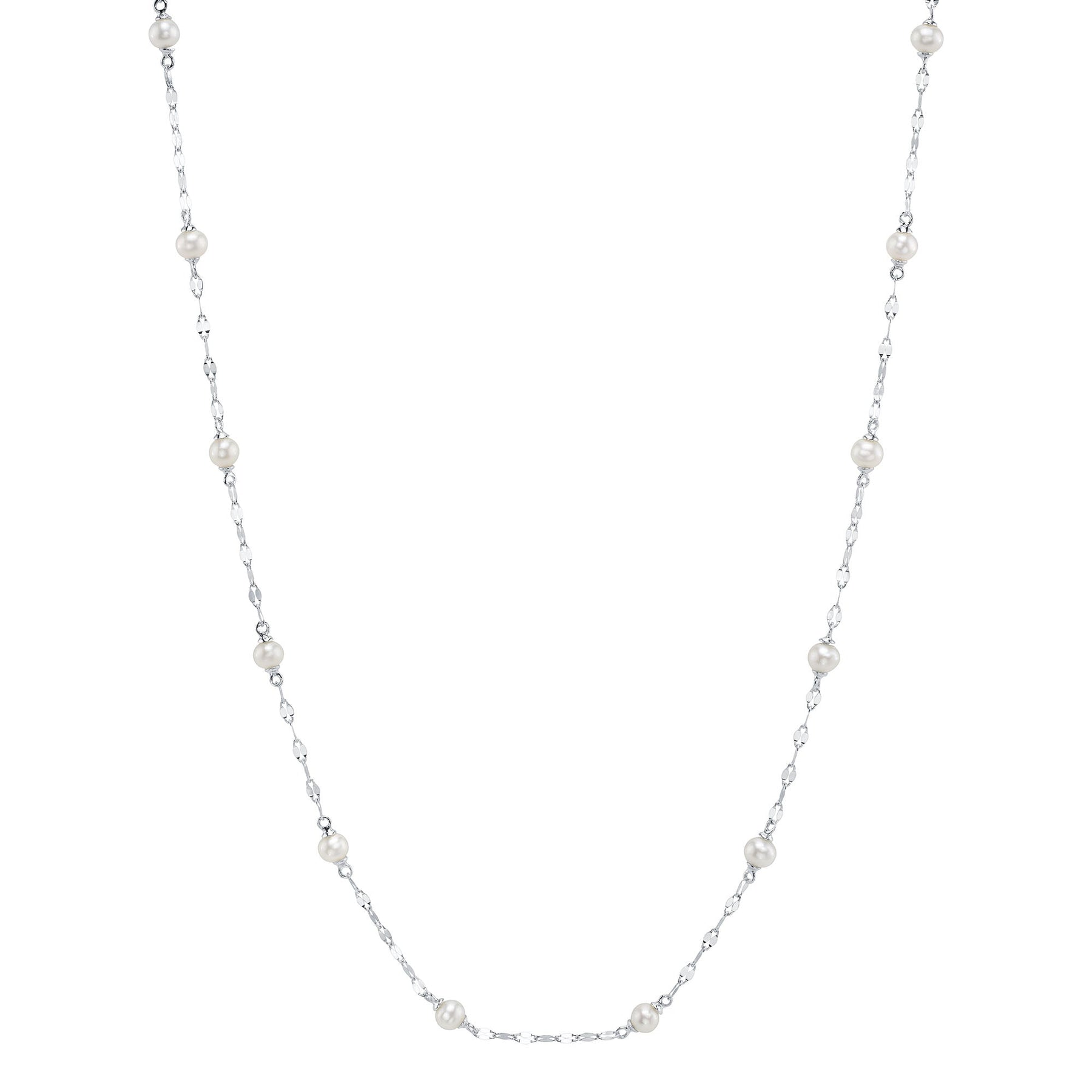 14K Gold Pearl Station Tinsel Chain Necklace - Queen May