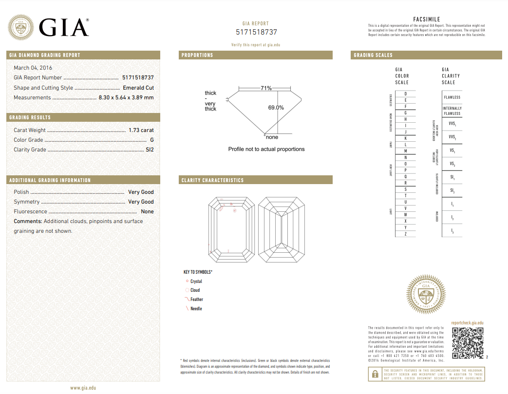 1.73 Carat Emerald Diamond Three Stone Engagement Ring - Queen May