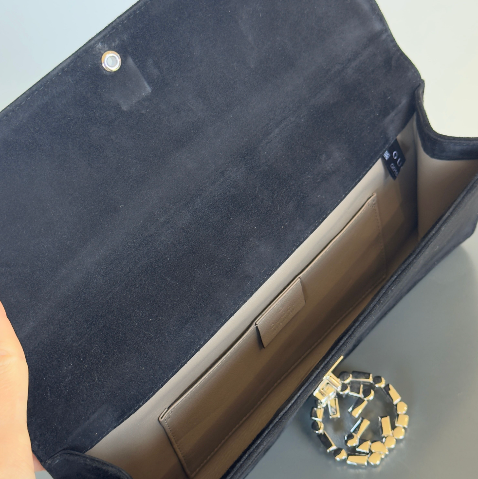 Gucci Vintage GG Logo Clutch Suede Rhinestone - Queen May