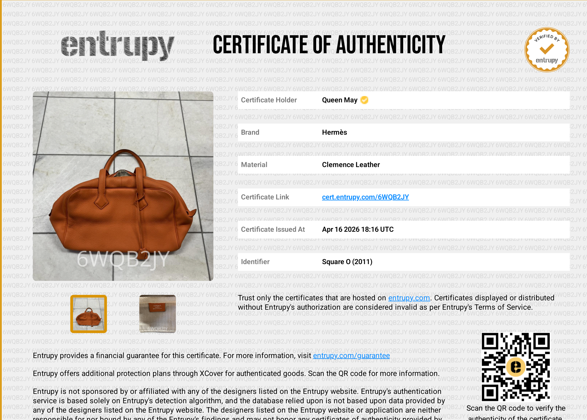 Hermes Victoria Orange 35 Clemence 2011 - Queen May