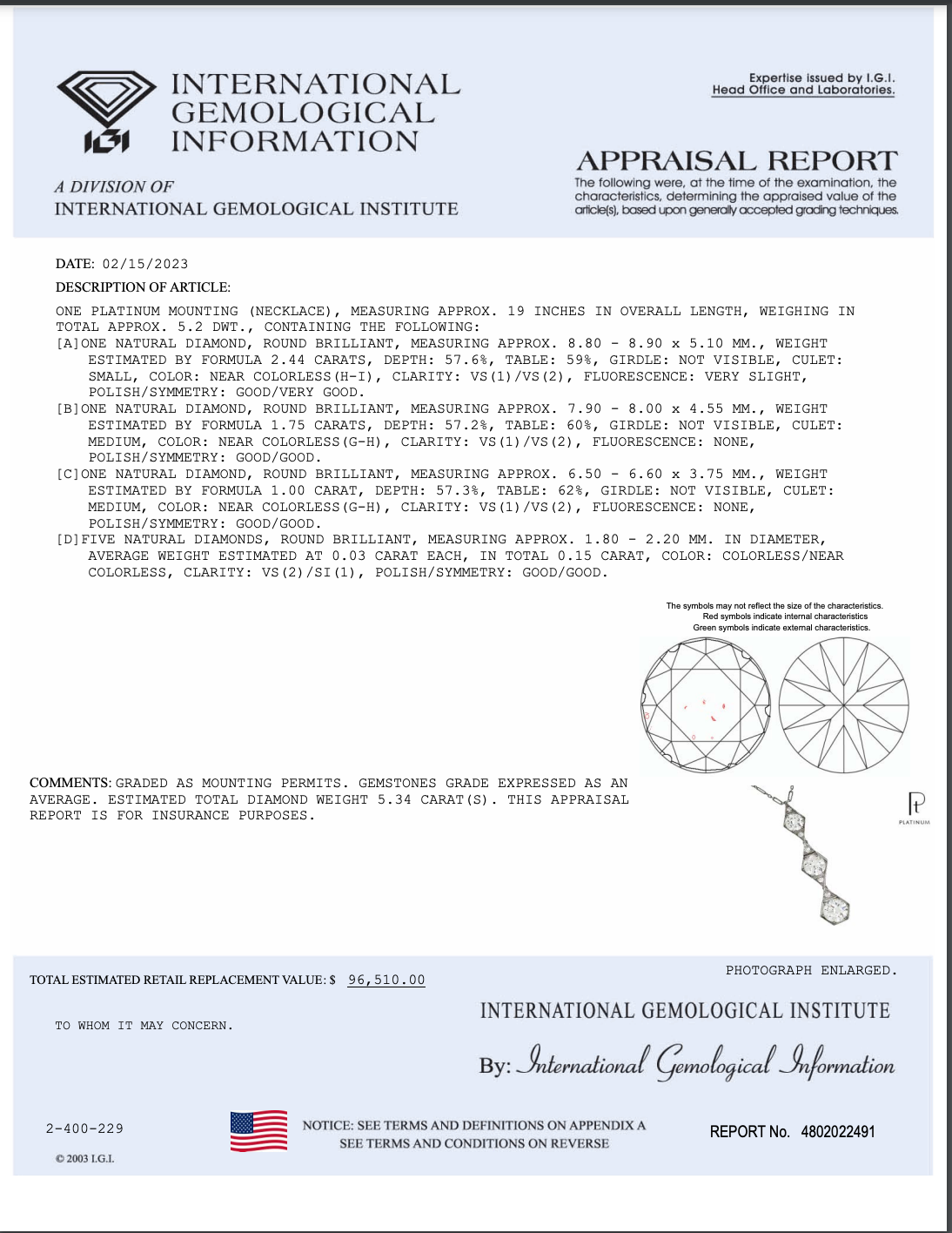 Vintage Art Deco Platinum 5.19 Carat Round Diamond Graduated Milgrain Pendant Necklace - Queen May