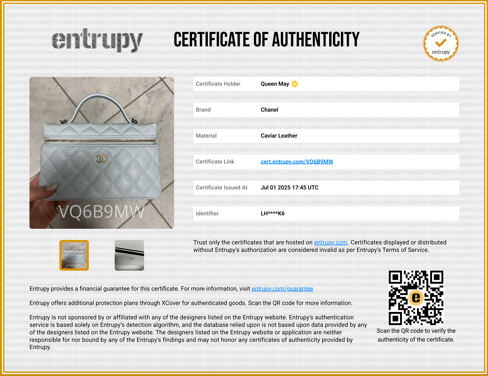 Chanel Caviar Quilted Top Handle Slim Vanity with Chain Light Blue - Queen May