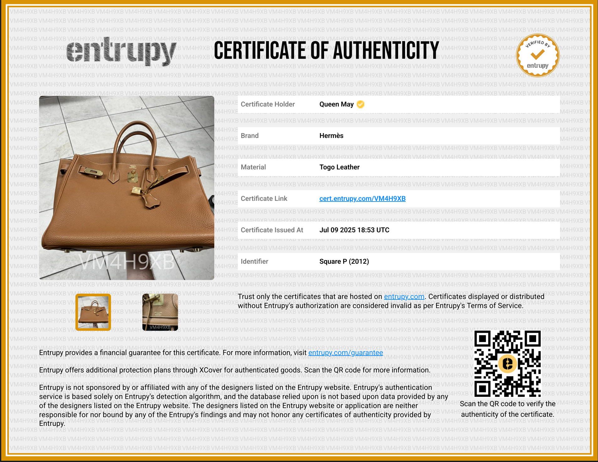 Hermes Gold Togo Leather Birkin 35 2012 - Queen May