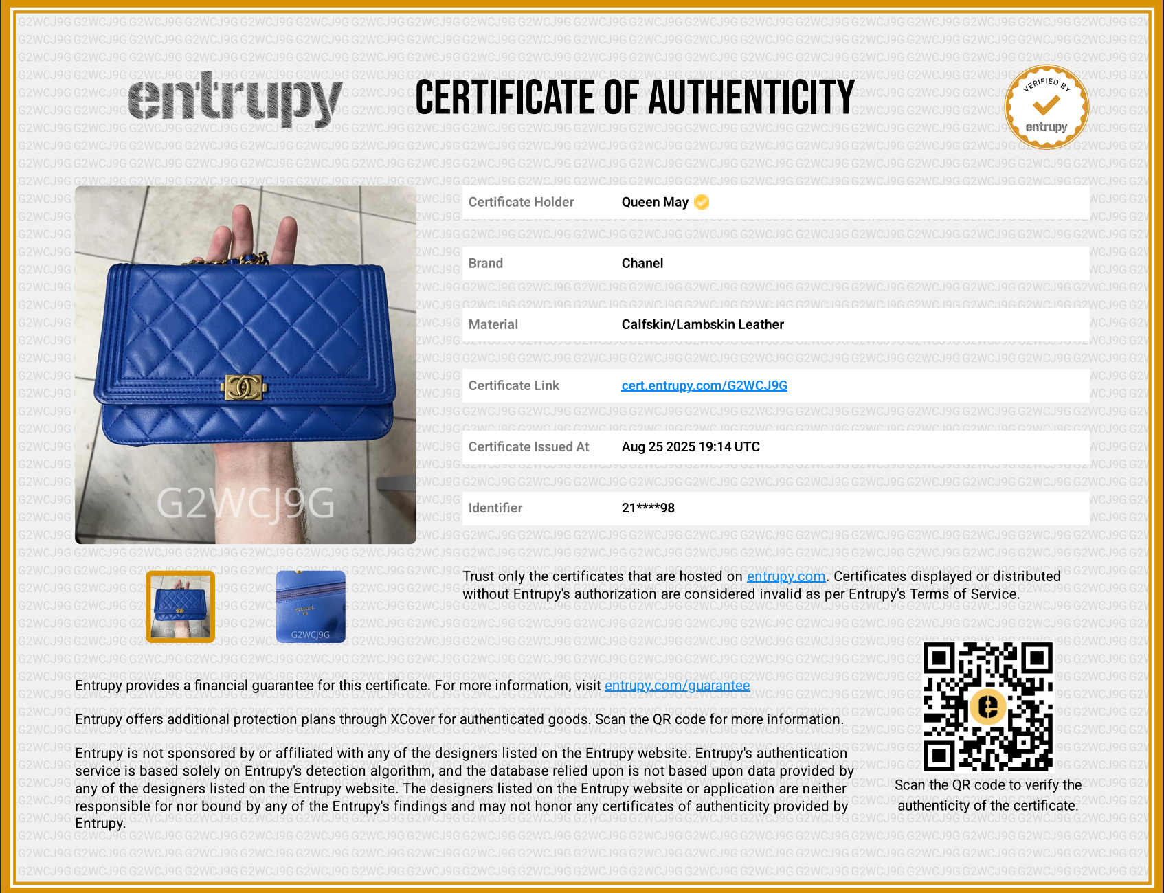 Chanel Lambskin Wallet On Chain Boy Blue - Queen May