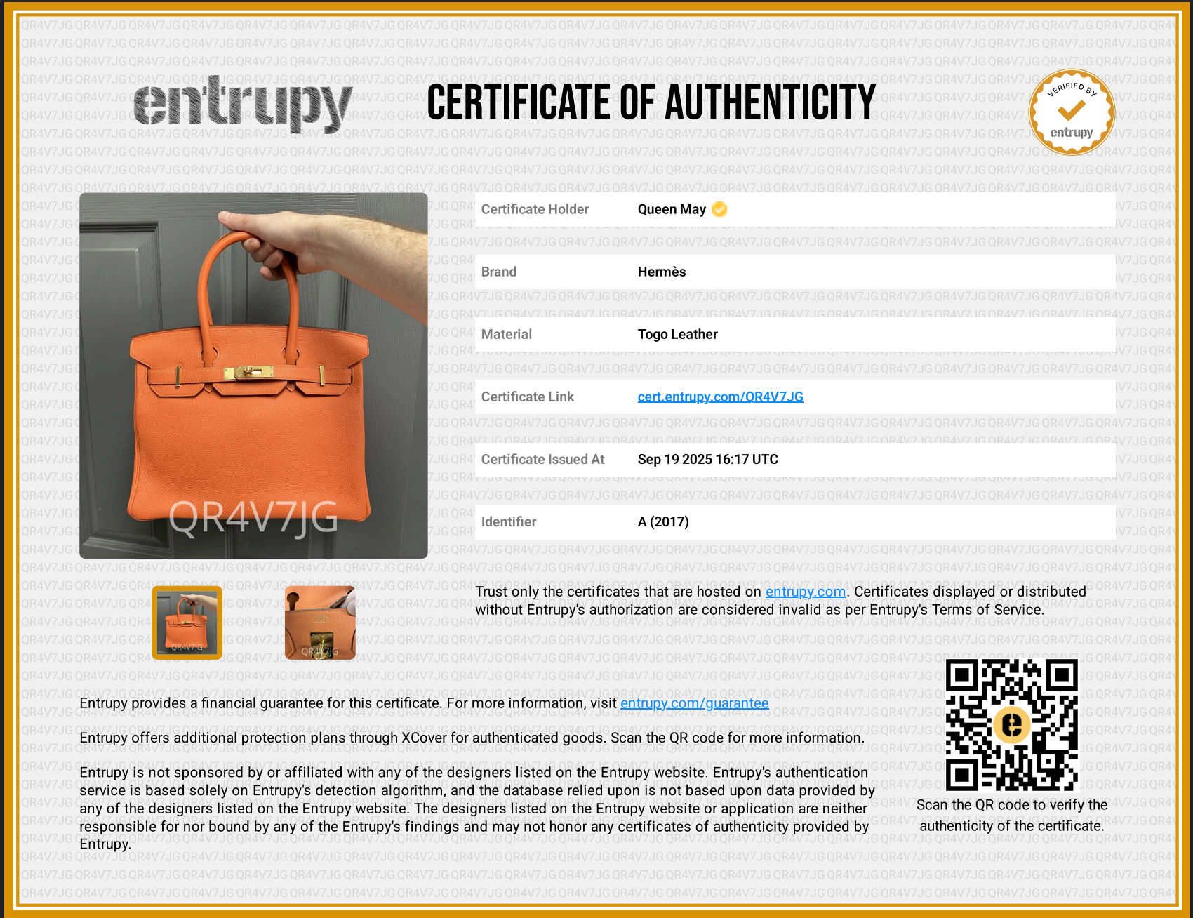 Hermes Birkin 30 Feu Togo Gold Hardware 2017 - Queen May