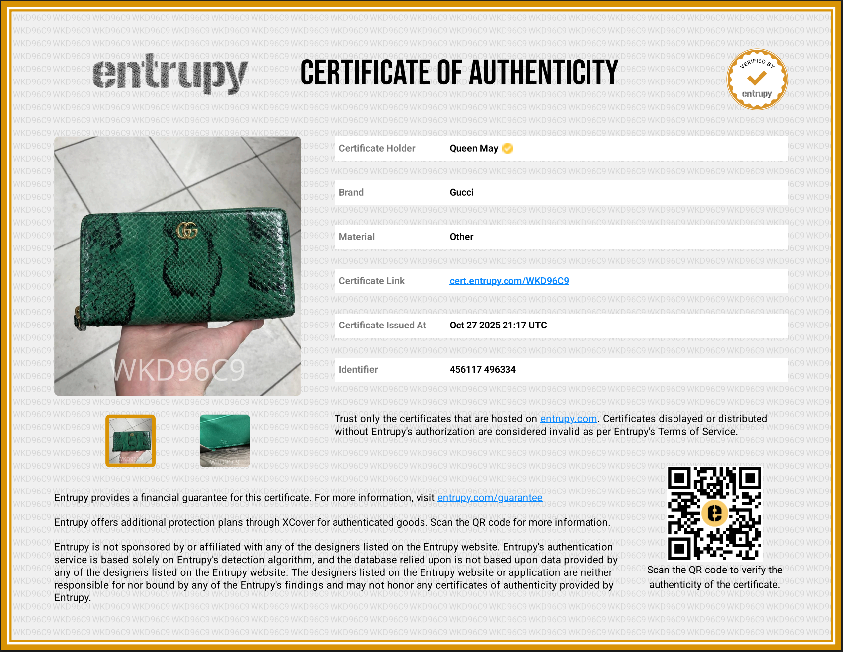 Gucci GG Marmont Green Python Wallet - Queen May