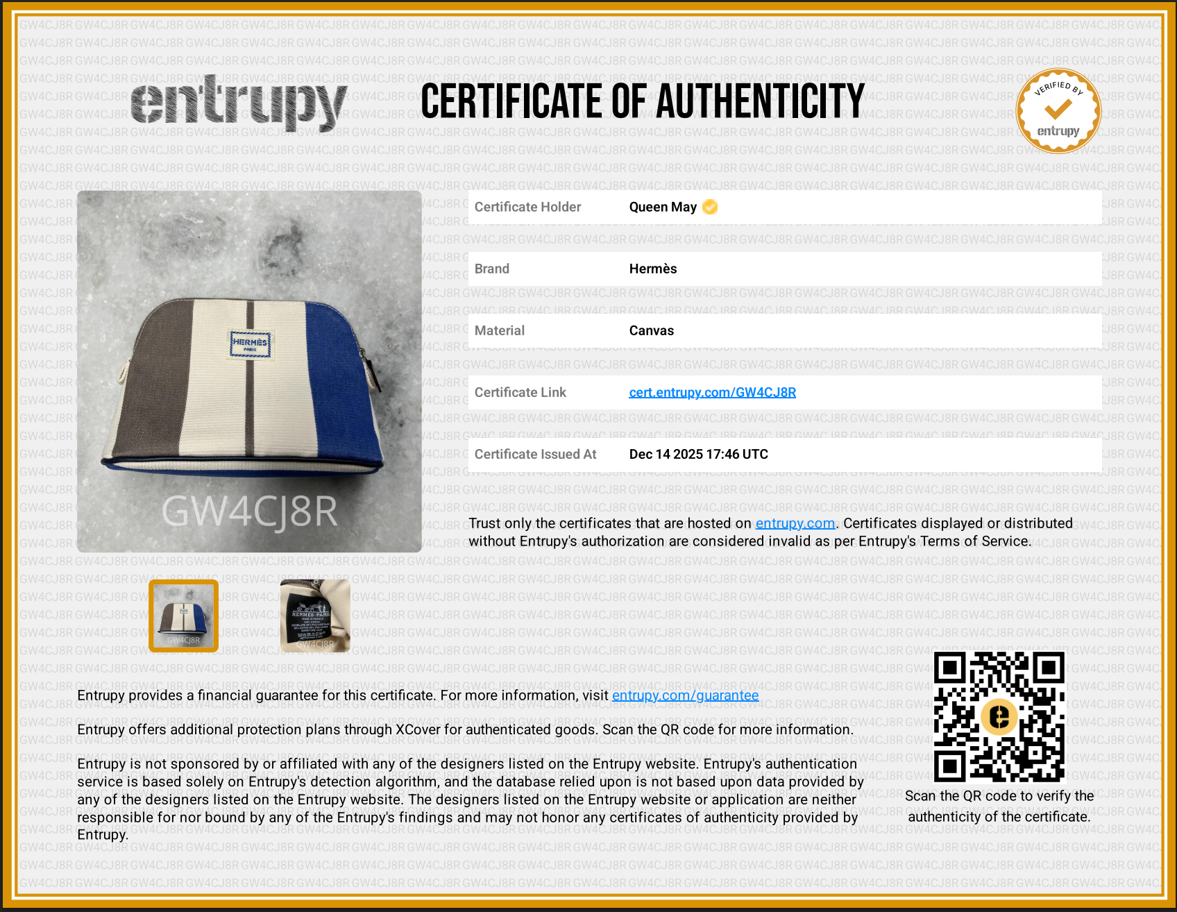 Hermes Bolide Rayures Rocabar Travel Case Etoupe/Azur - Queen May