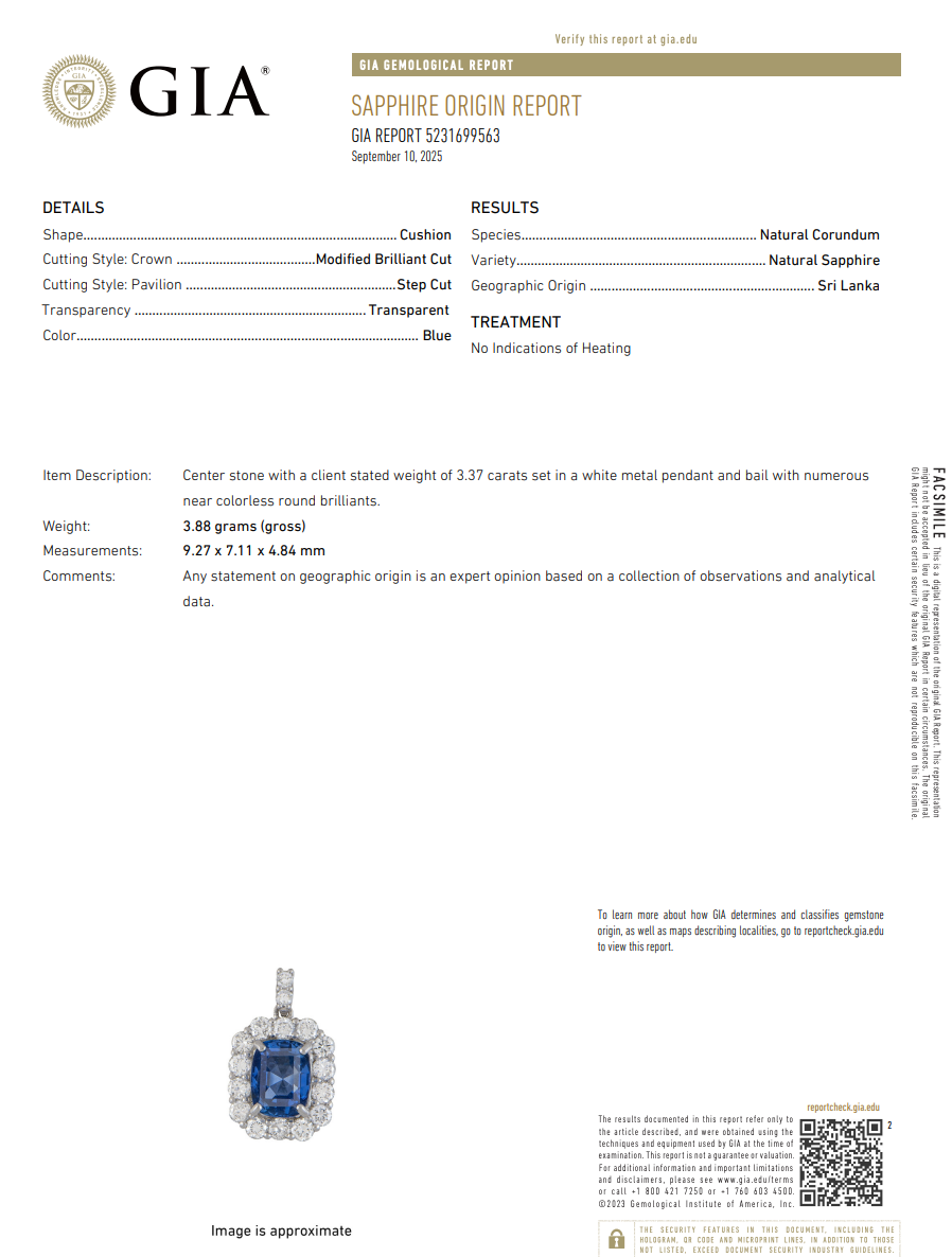 Platinum 3.37 Carat Cushion No Heat Sapphire Diamond Halo Pendant Necklace - Queen May