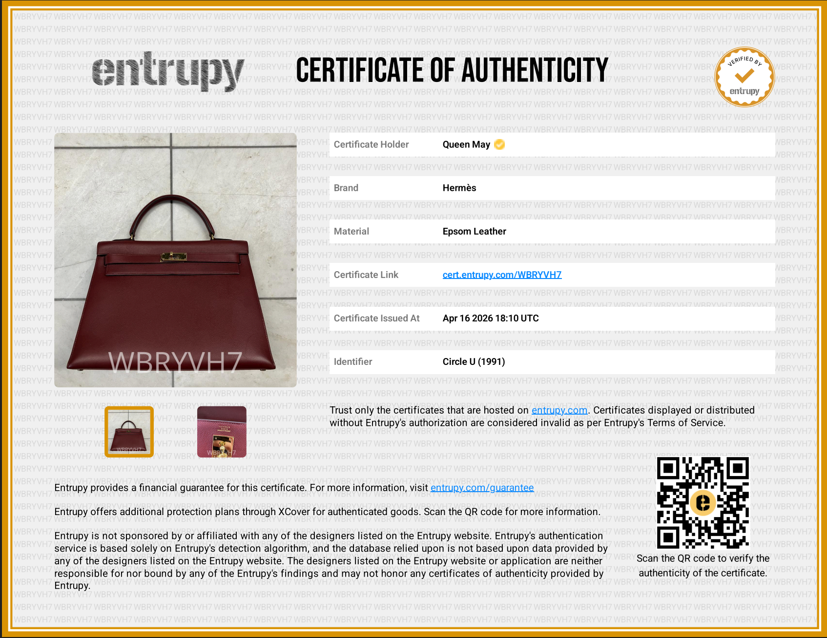 Vintage Hermes Kelly 32 Epsom Leather Rouge H 1991 - Queen May