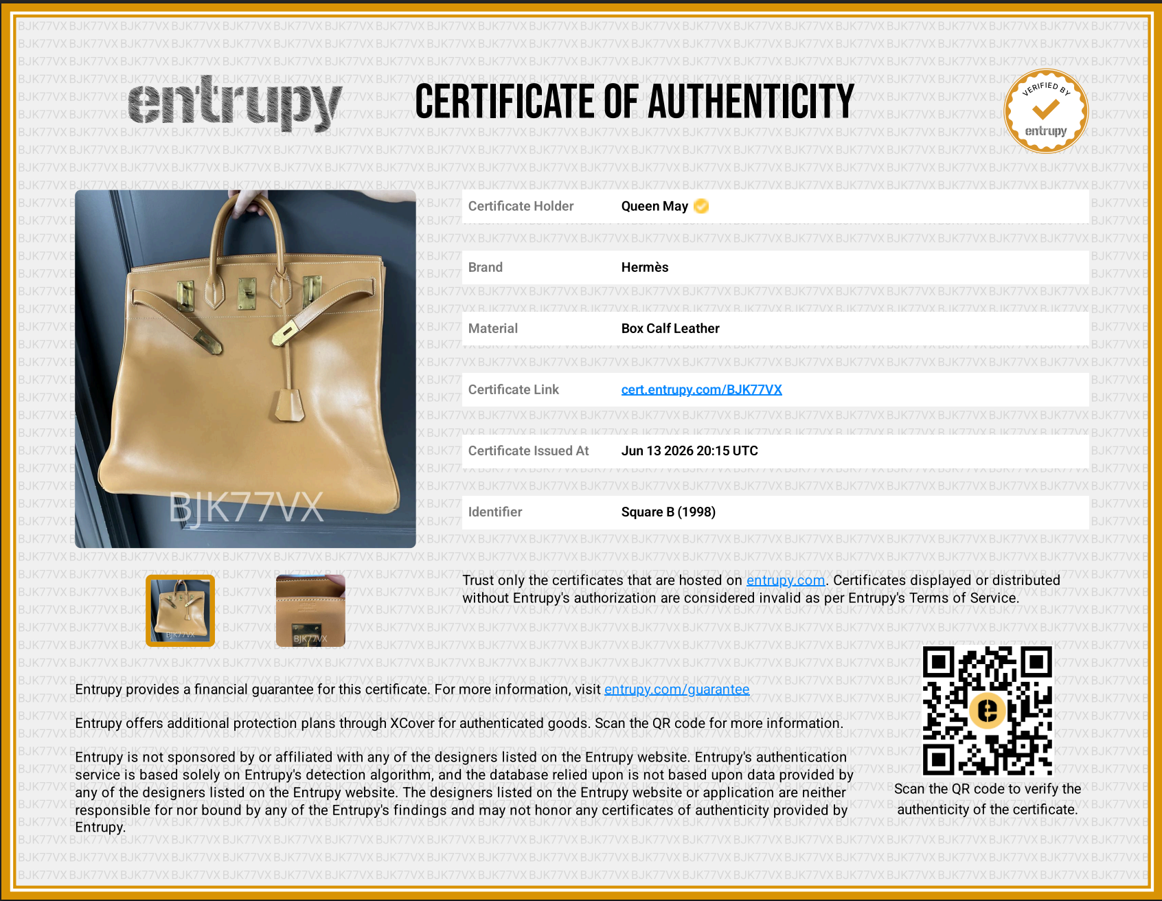 Hermes Haut A Courroies HAC 50 Birkin Vache Nautural Gold Hardware 1998 - Queen May