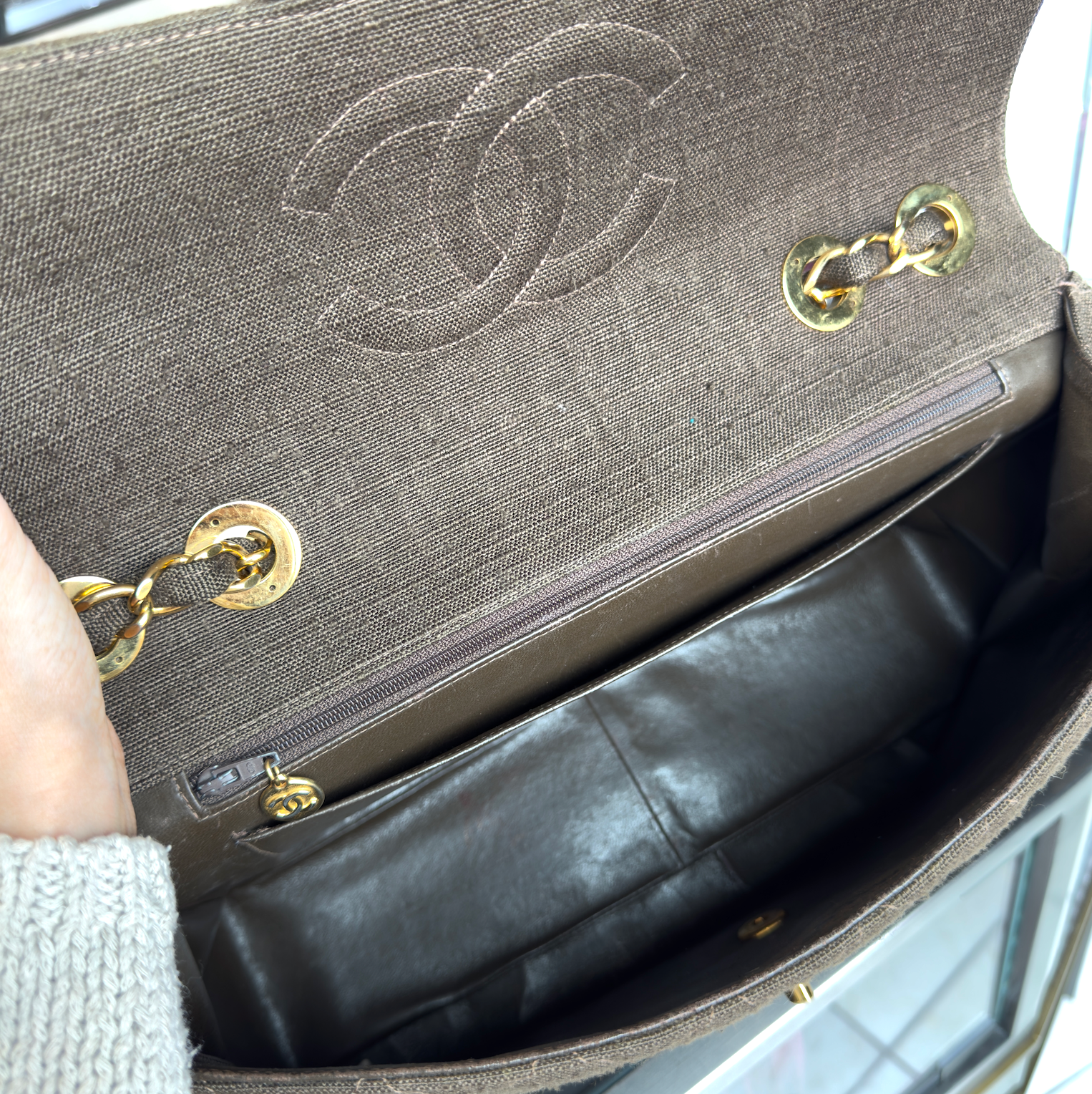 Vintage Chanel Linen Brown Maxi Singleflap - Queen May
