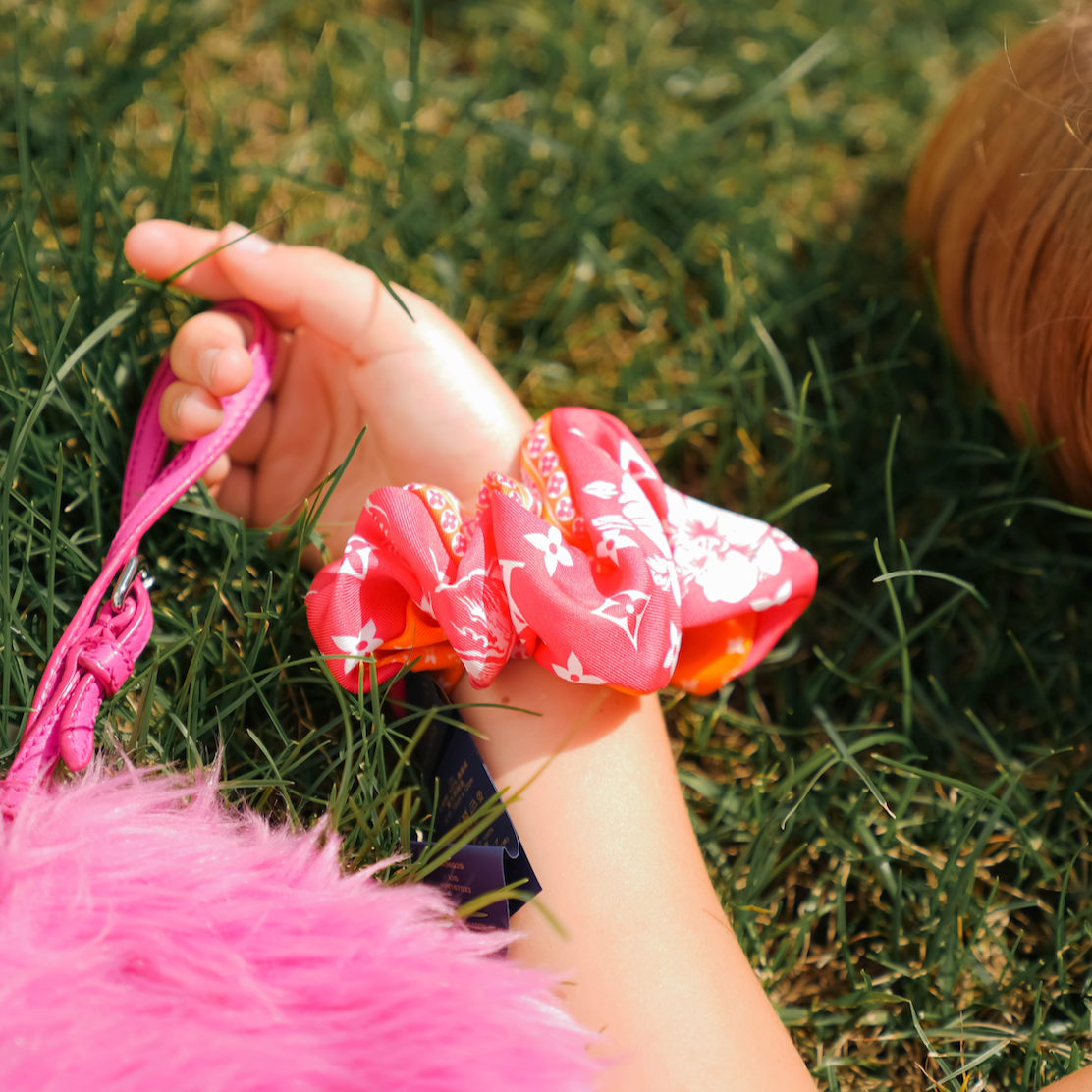 Louis Vuitton Hair Scrunchie Silk Pink - Queen May