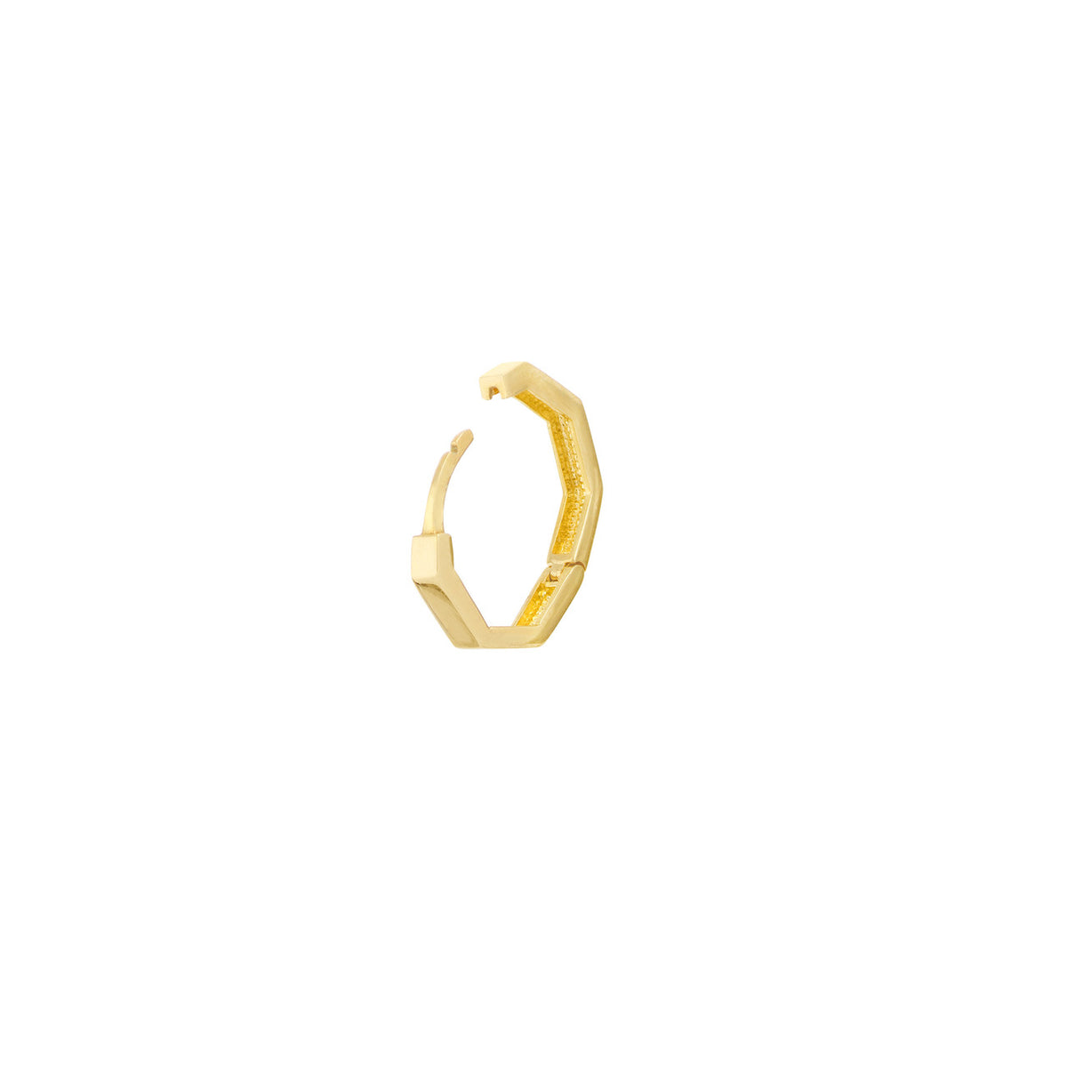 14K Yellow Gold Small Hexagon Shaped Huggie Hoop Earrings - Queen May