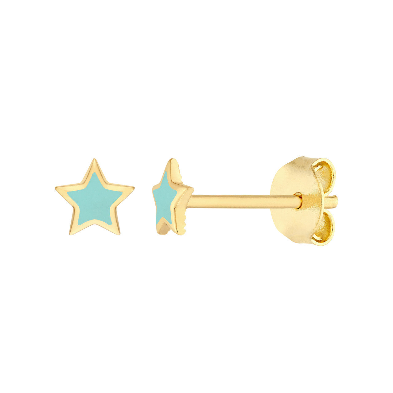 14K Yellow Gold Turquoise Enamel Star Baby Stud Earrings - Queen May