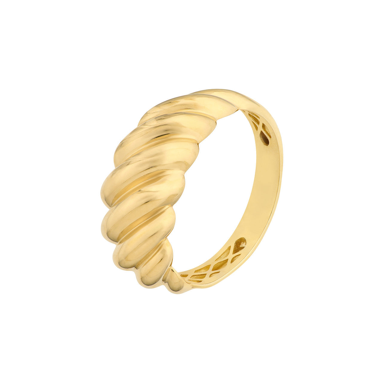 14K Yellow Gold Polished Twist Ribbed Ring - Queen May