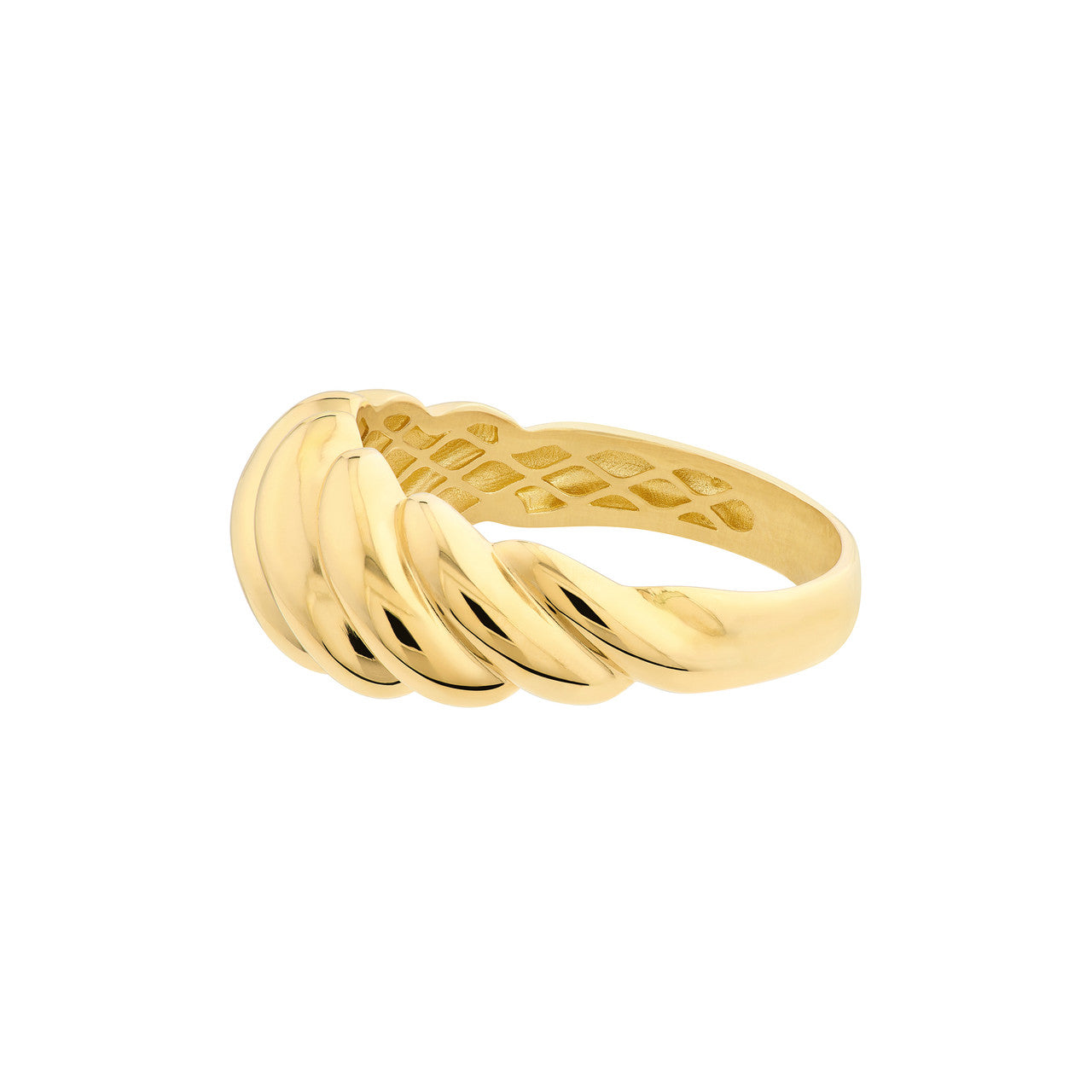 14K Yellow Gold Polished Twist Ribbed Ring - Queen May