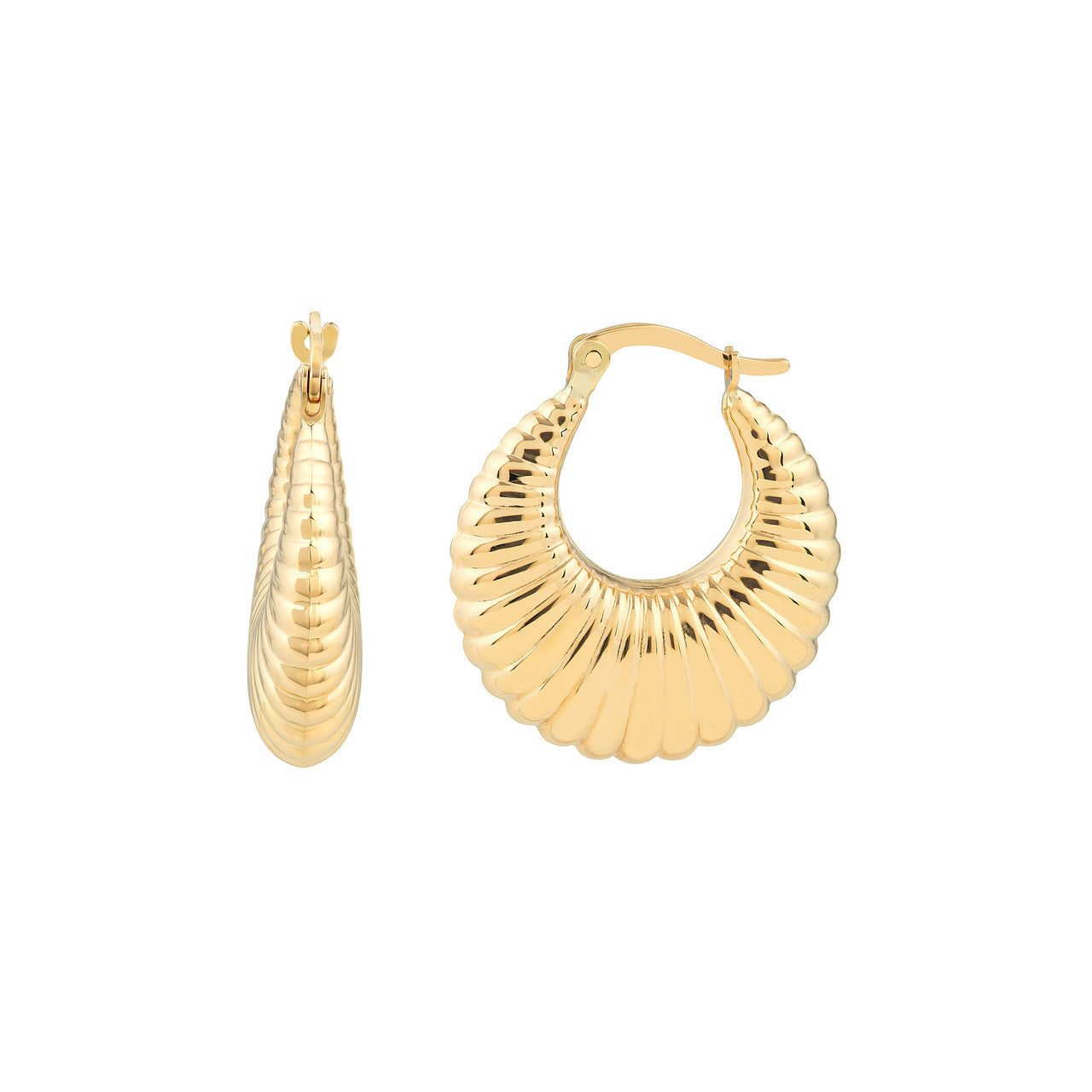 14K Yellow Gold Fluted Hoop Earrings - Queen May