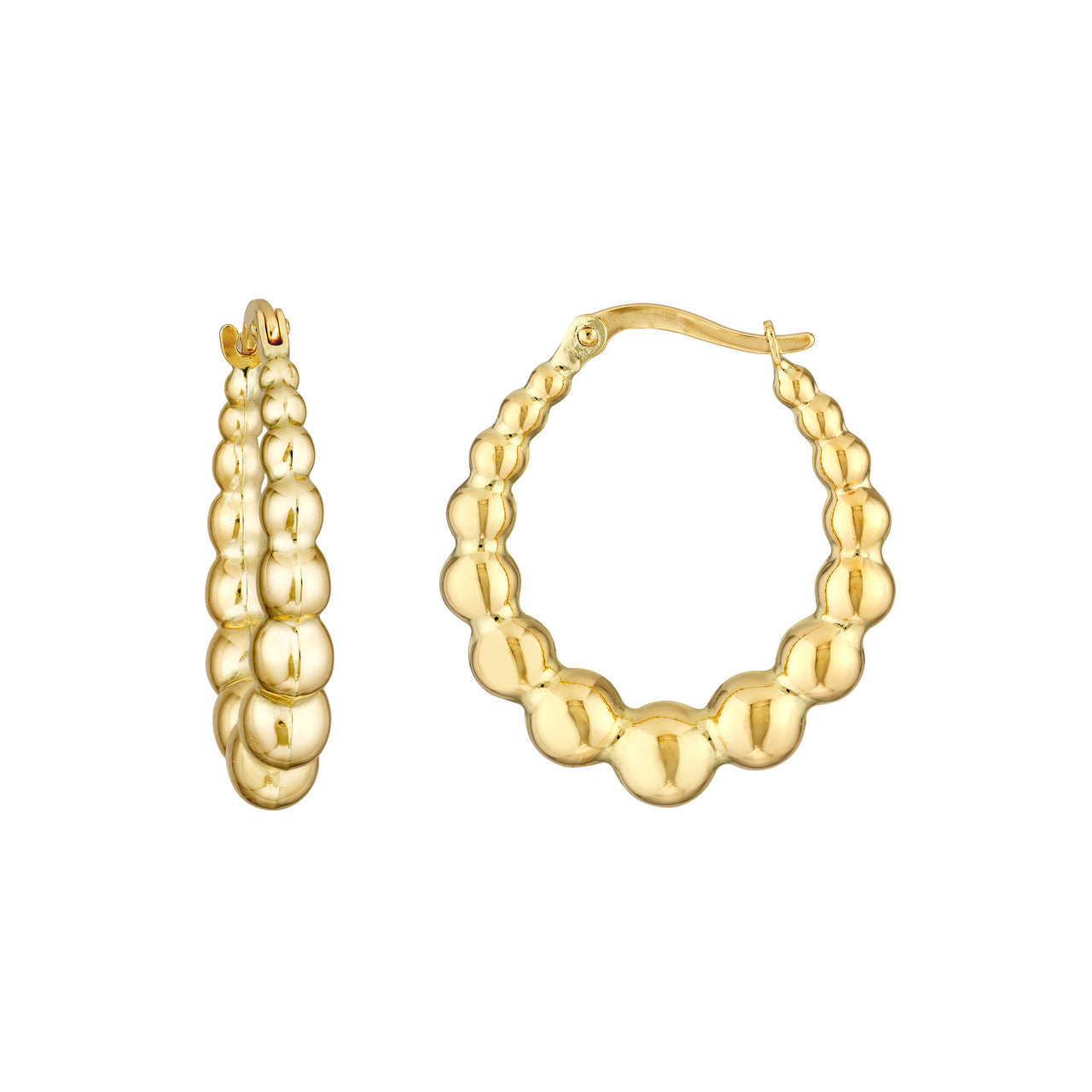 14K Yellow Gold Bead Oval Hoop Earrings - Queen May