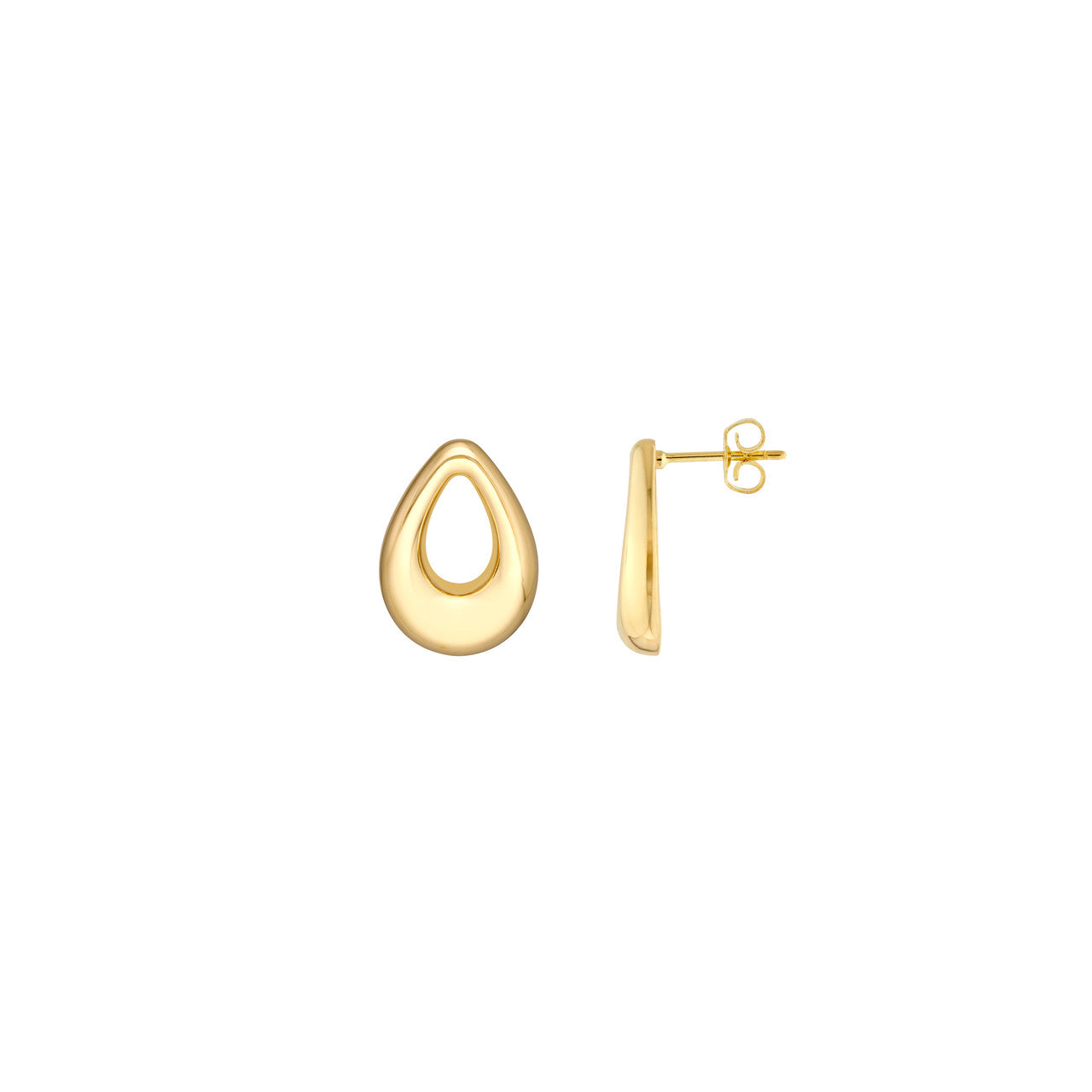 14K Yellow Gold Hollow Open Teardrop Stud Earrings - Queen May