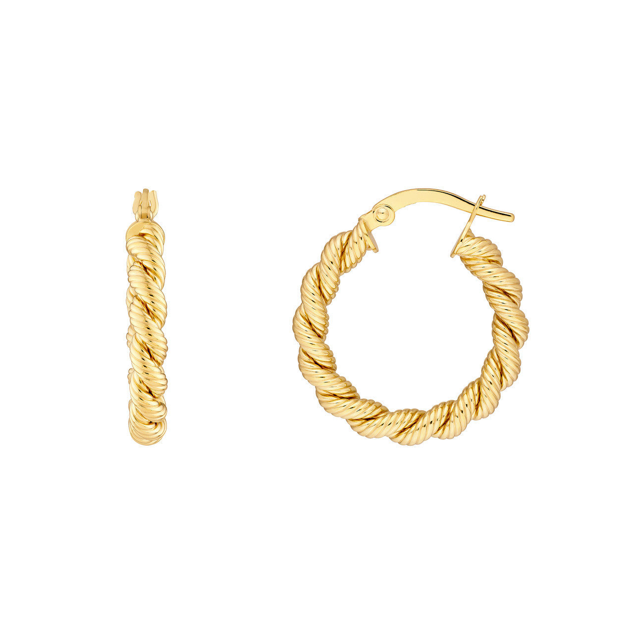14K Yellow Gold 15mm Twisted Rope Hoop Earrings - Queen May