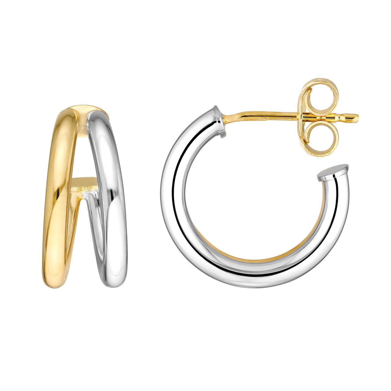 14K Gold Two-Tone 10mm Double Open Hoop Earrings - Queen May