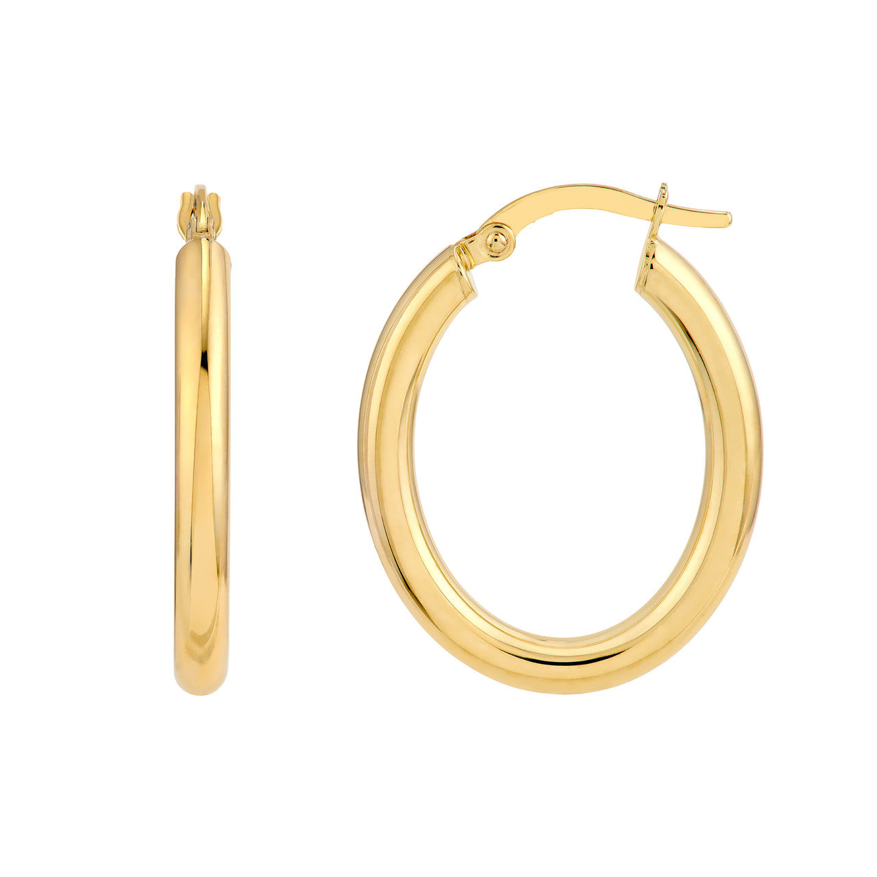 14K Yellow Gold 3mm Oval Polish Tube Hoop Earrings - Queen May