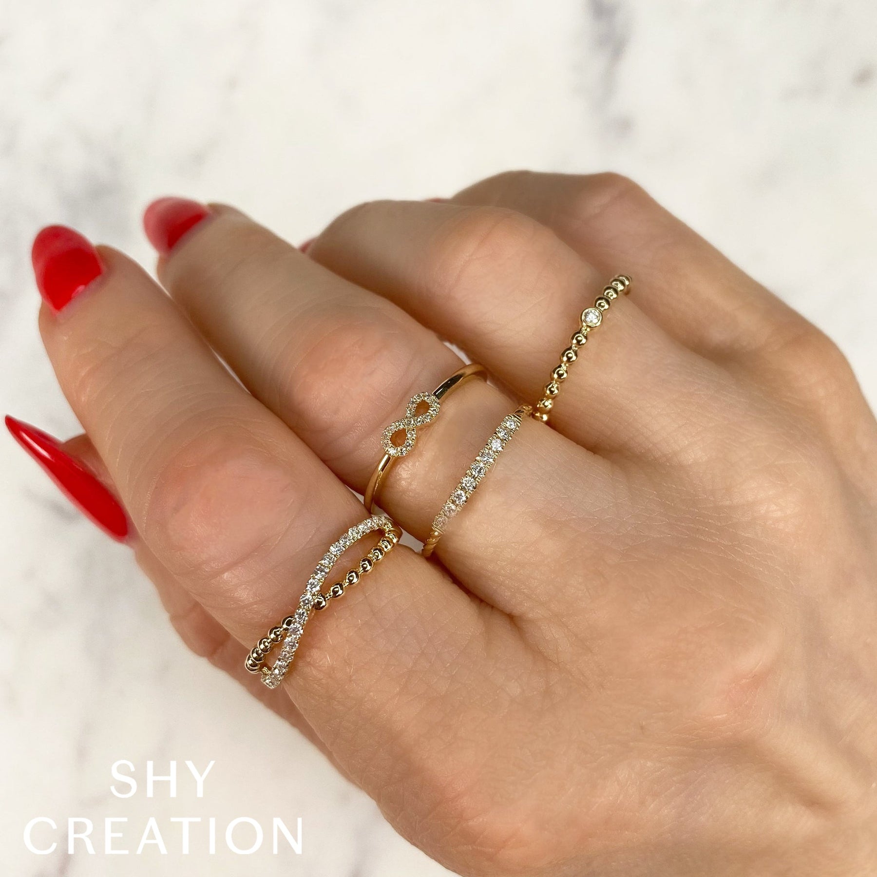 14K Gold 0.02 Carat Diamond Bead Ring - Queen May