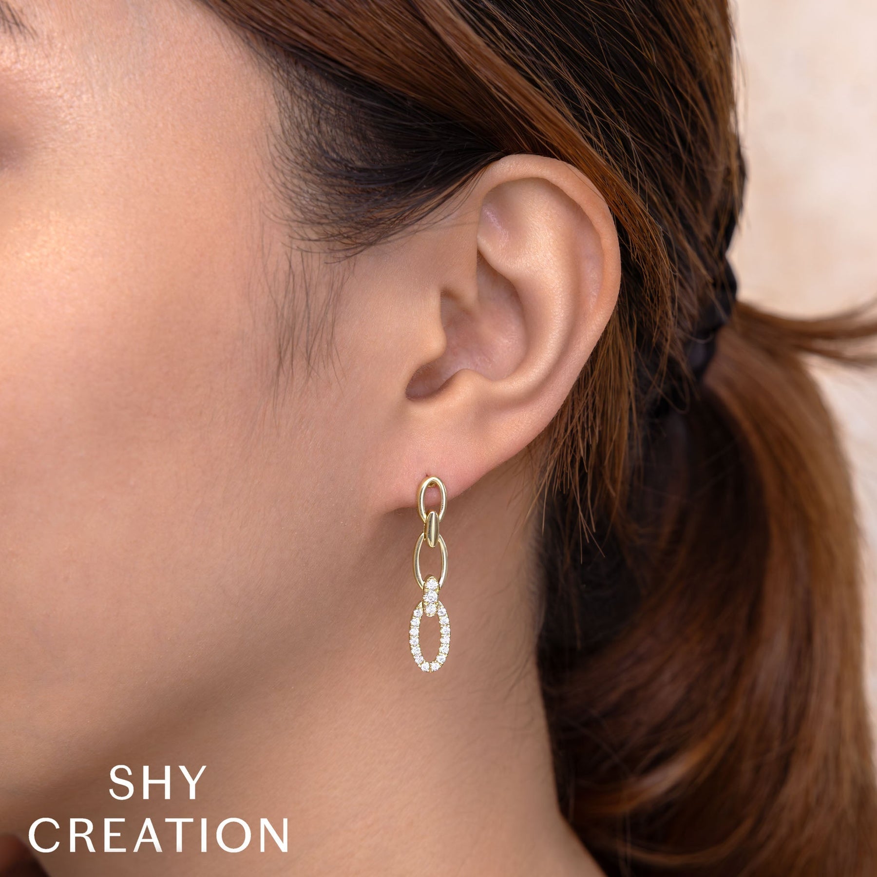 14K Yellow Gold 0.50 Carat Diamond Link Drop Earrings - Queen May