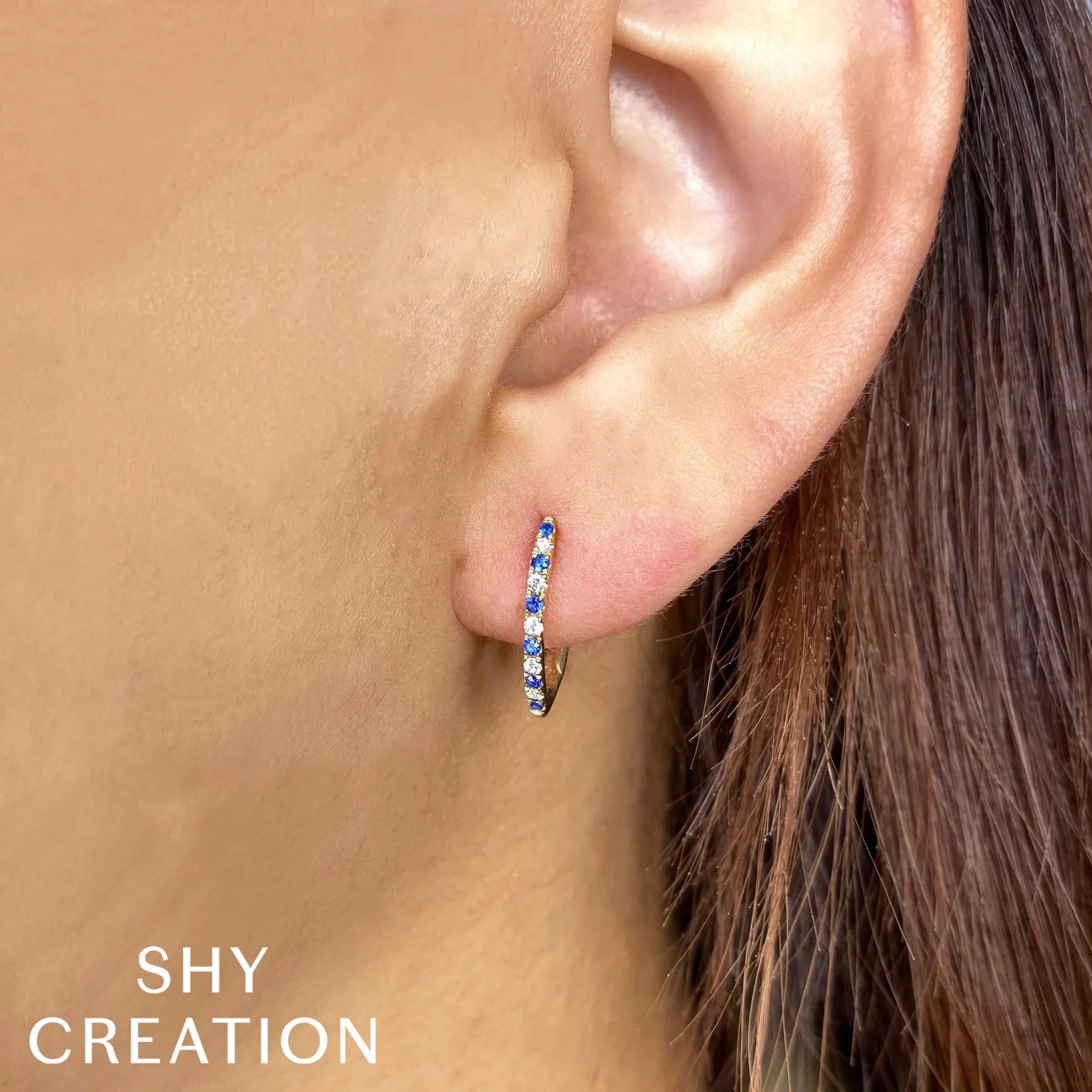 14K Gold Natural Sapphire Diamond Hoop Earrings - Queen May