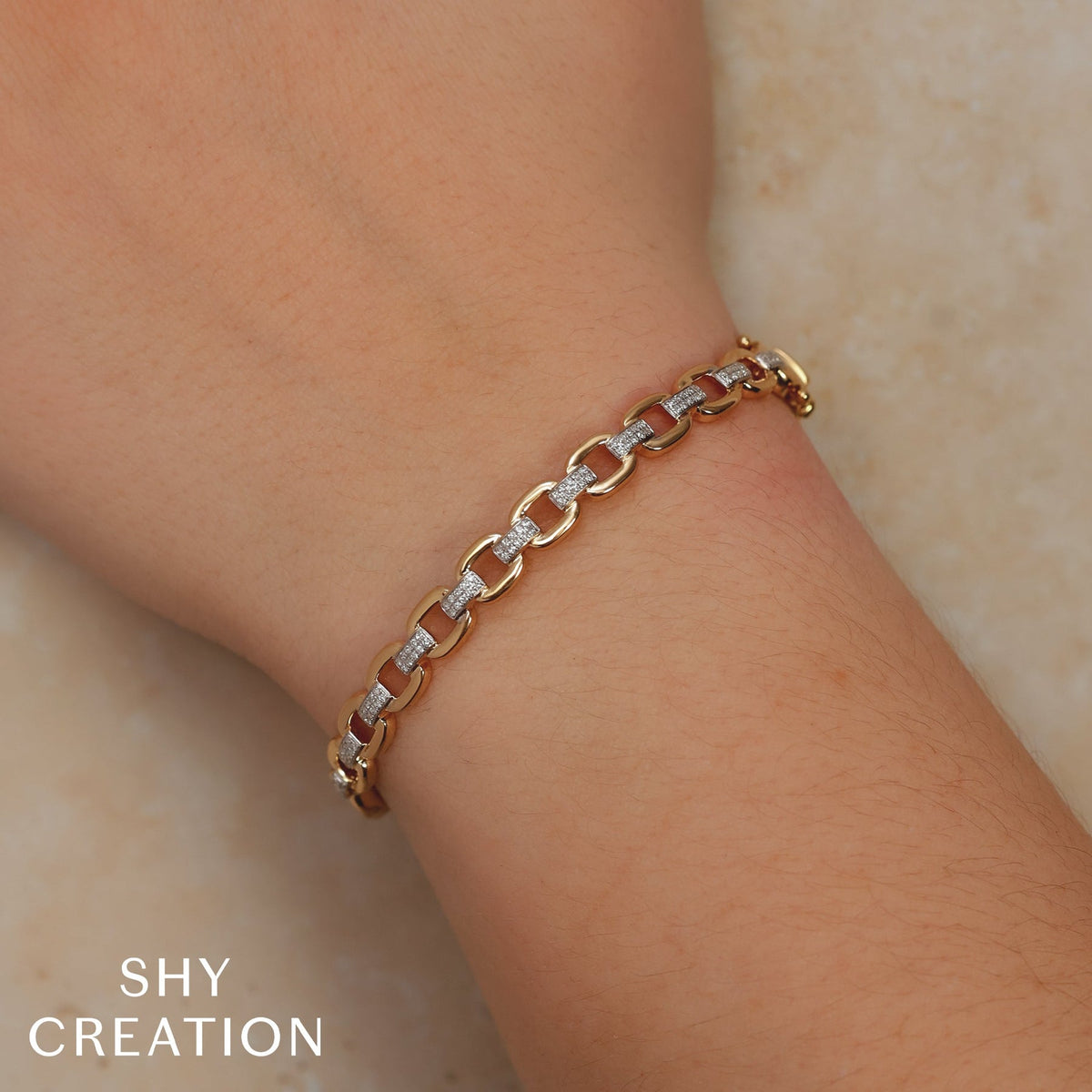 14K Yellow Gold 0.25 Carat Diamond Link Bangle - Queen May