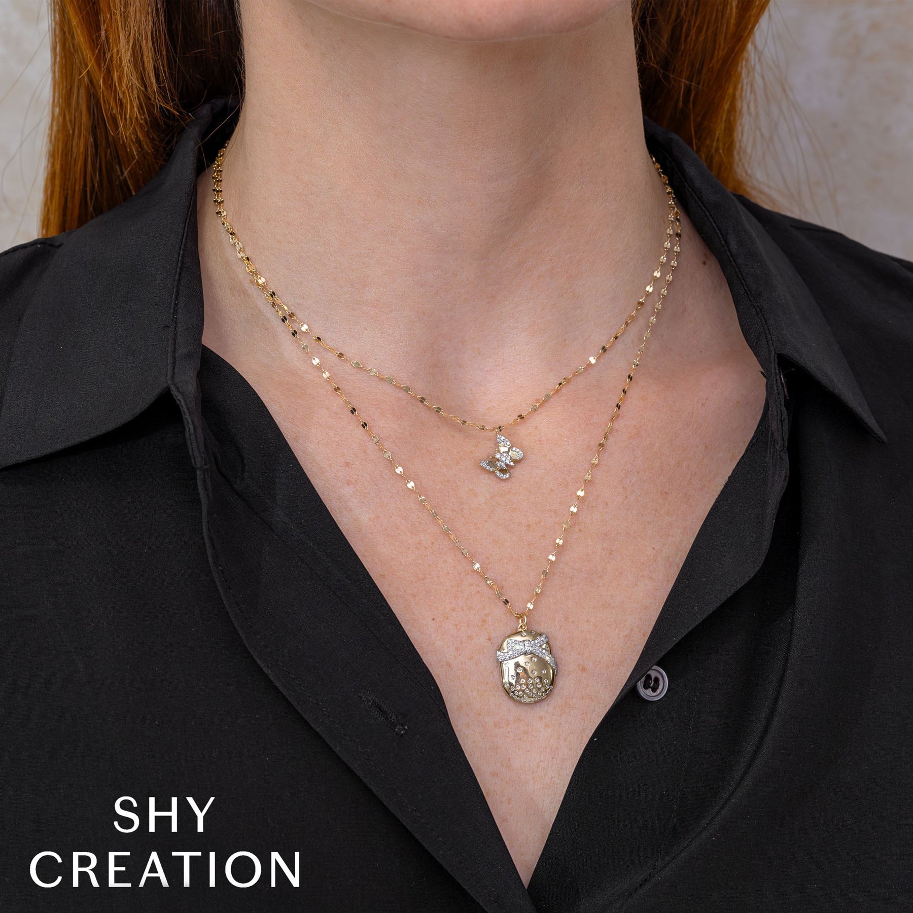 14K Yellow Gold 0.09 Carat Diamond Butterfly Sparkle Chain Necklace - Queen May