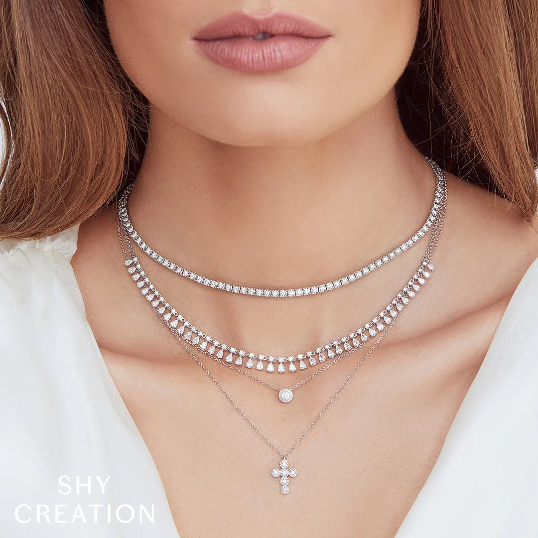 14K Gold Mini Diamond Halo Cross Pendant Necklace - Queen May