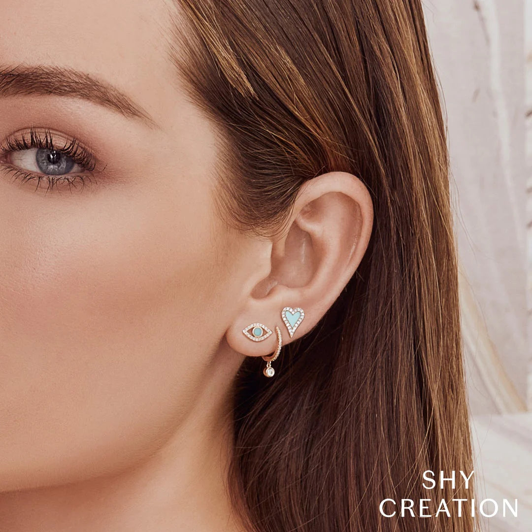 14K Gold Turquoise & Diamond Evil Eye Stud Earrings - Queen May