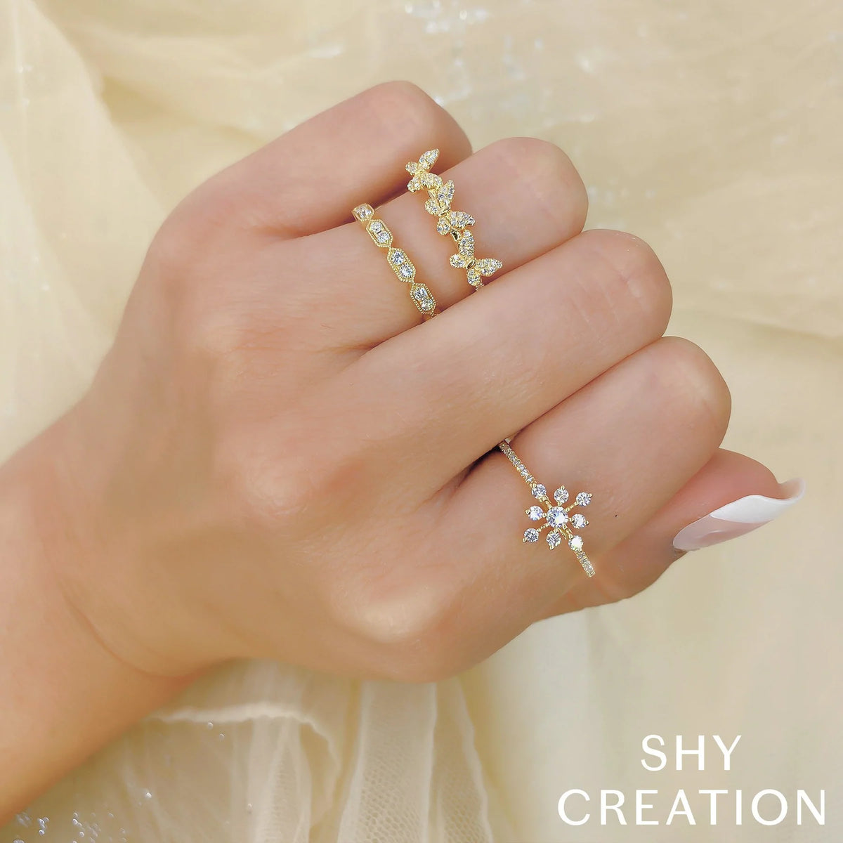 14K White, Yellow, or Rose Gold Diamond Butterfly Ring - Queen May