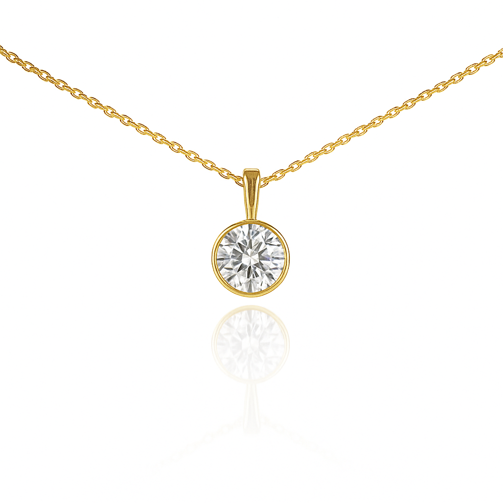 Lab Grown 1.02 Carat Round Diamond Solitaire Bezel Pendant Necklace - Queen May