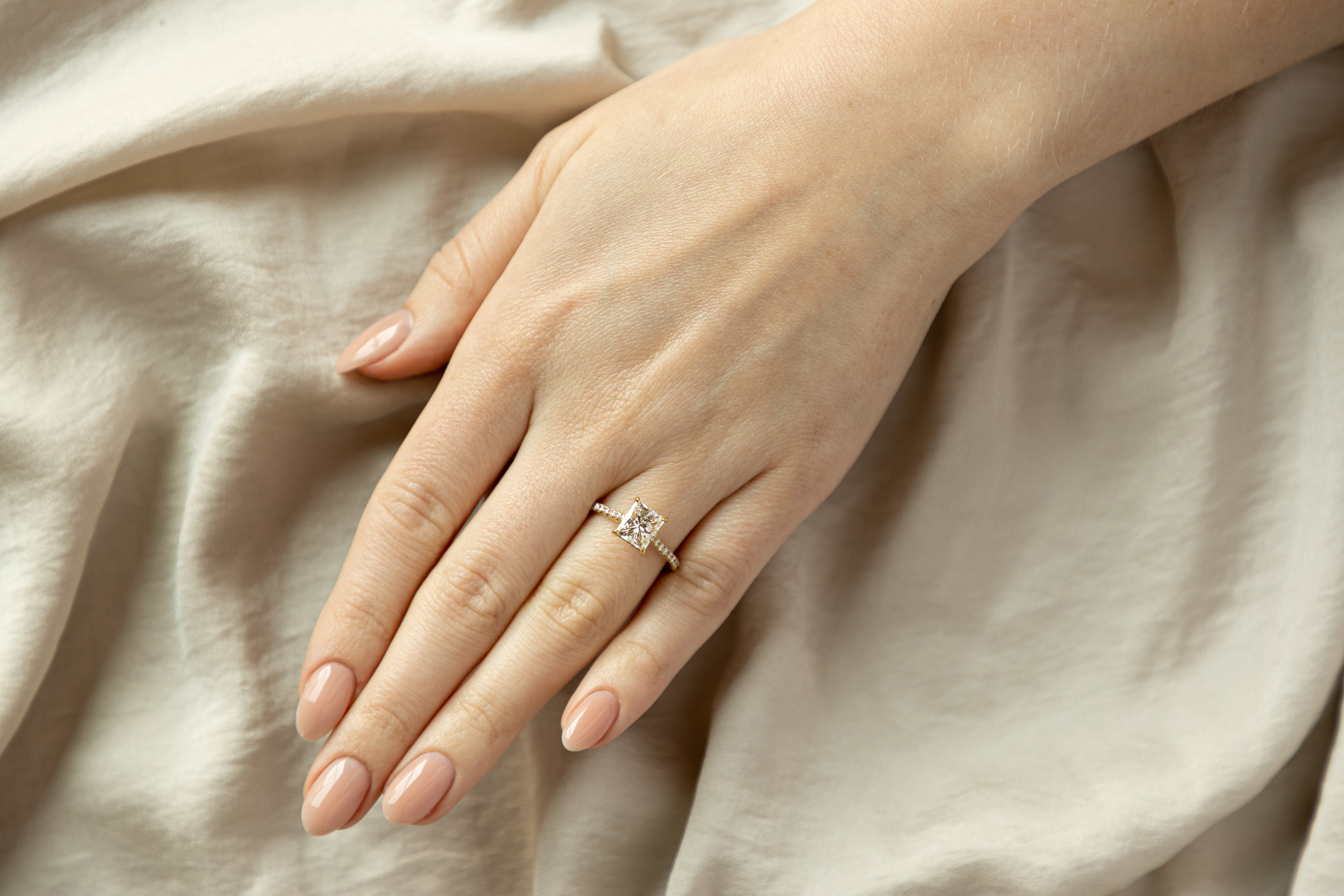 2.02 Carat Princess Cut Diamond Hidden Halo Engagement Ring in 18K Yellow Gold GIA Certified - Queen May