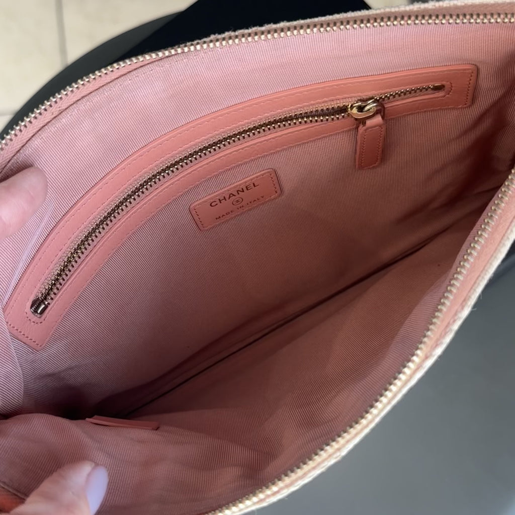 Chanel Deauville O-Case Clutch Striped Pink - Queen May