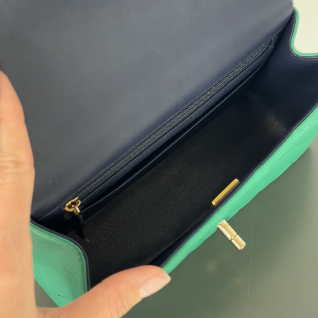 Chanel Rectangular Mini Top Handle Flap Bag Green - Queen May