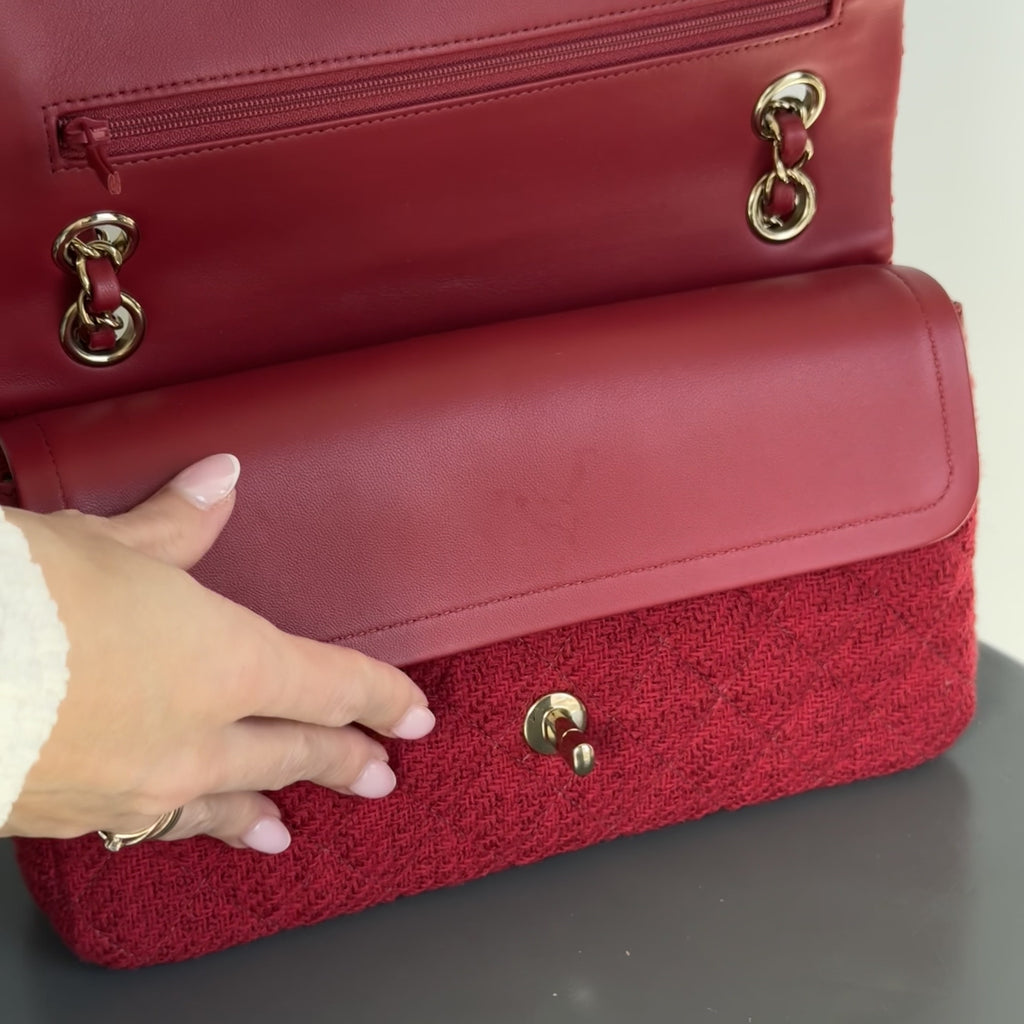 Chanel Red Wool & Tweed Medium Double Flap Bag - Queen May